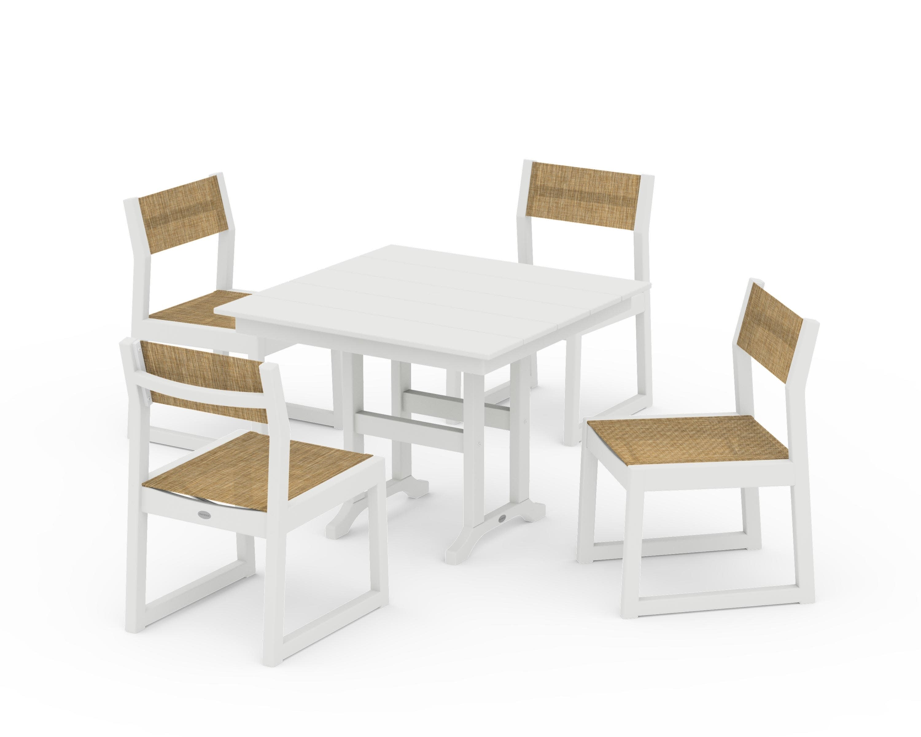 EDGE Sling Side Chair 5-Piece Farmhouse Dining Set in Vintage White / Burlap Sling