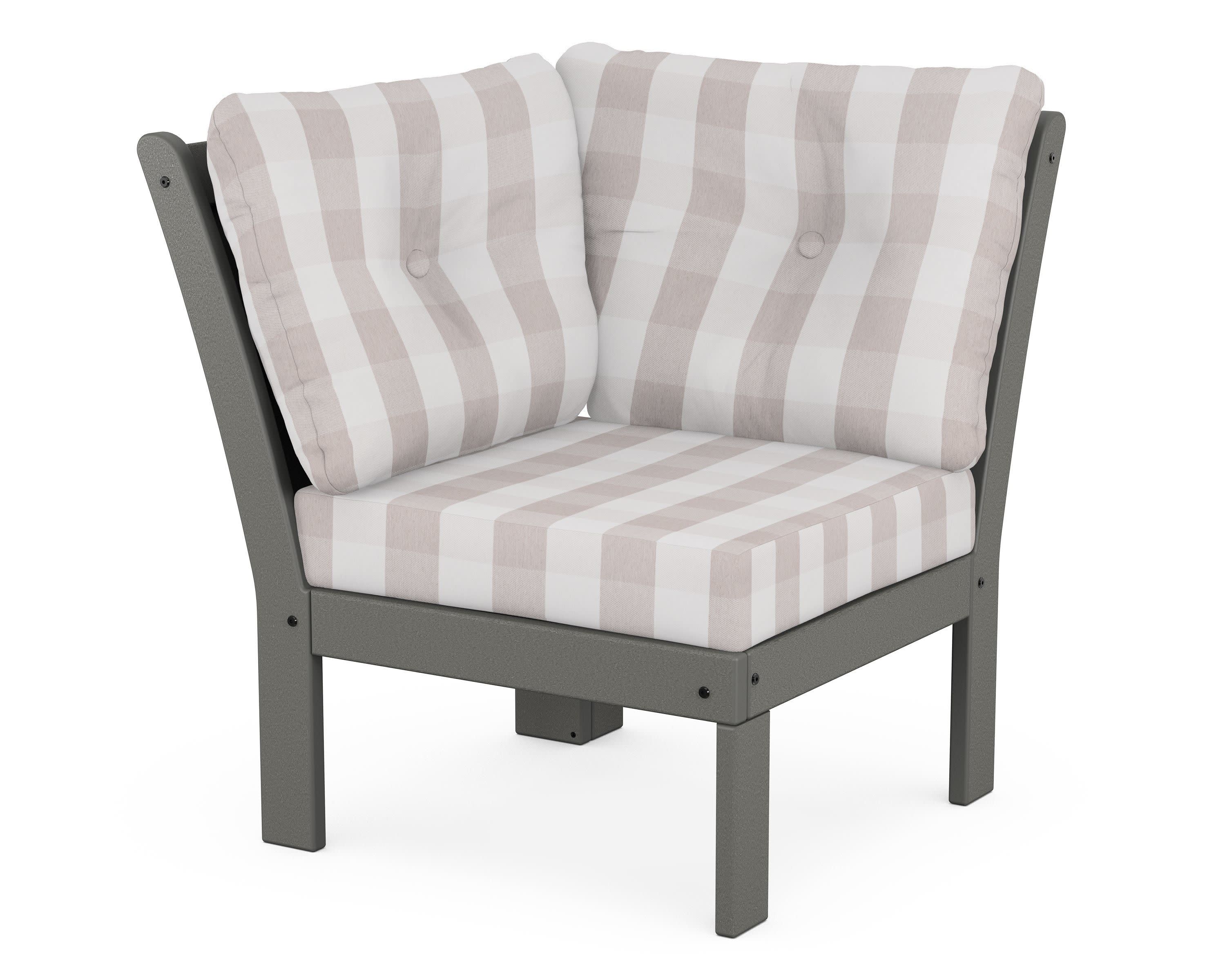Vineyard Modular Corner Chair in Slate Grey / Buffalo Plaid Dune Burlap