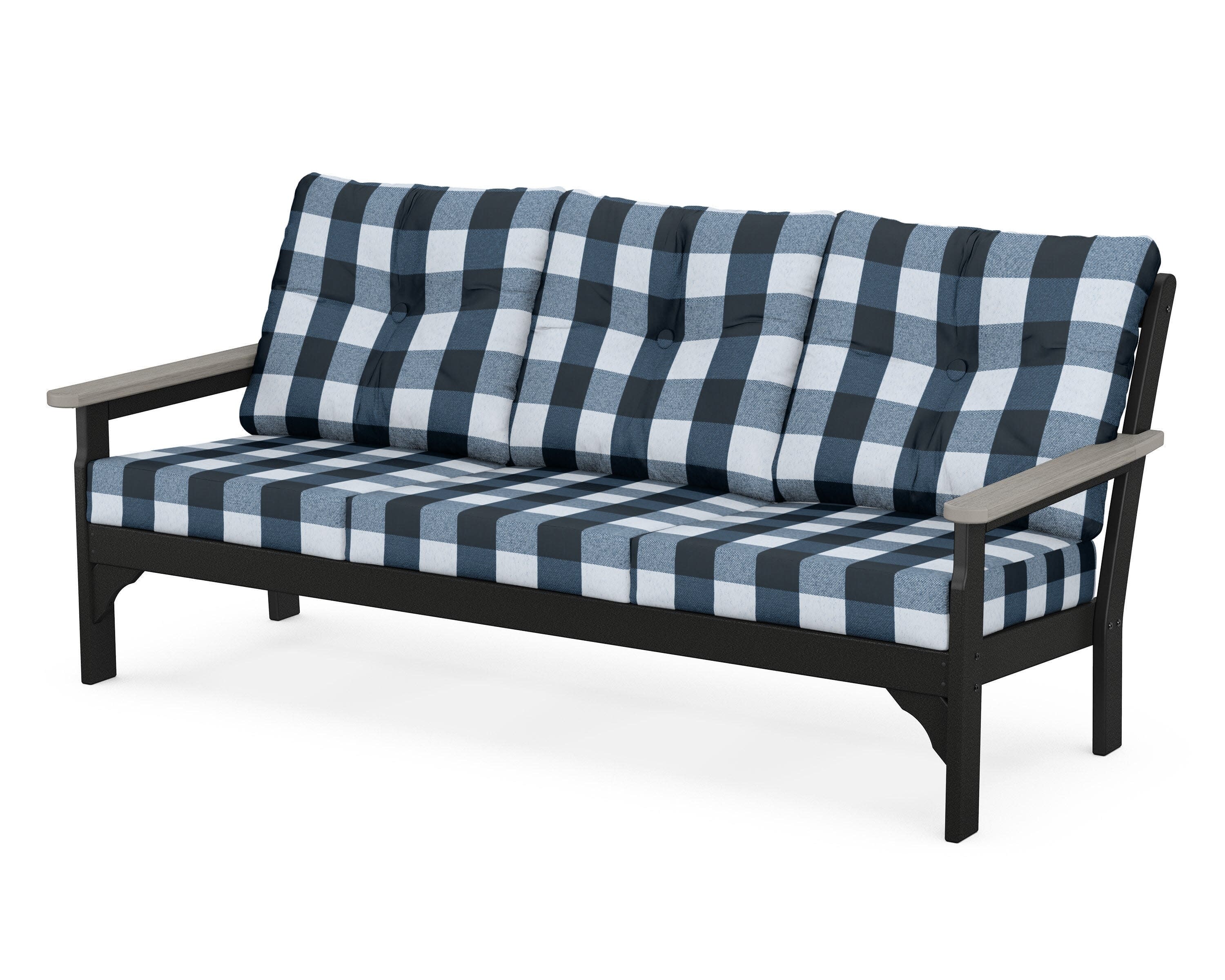 Vineyard Deep Seating Sofa in Black / Driftwood / Buffalo Plaid Marine Indigo