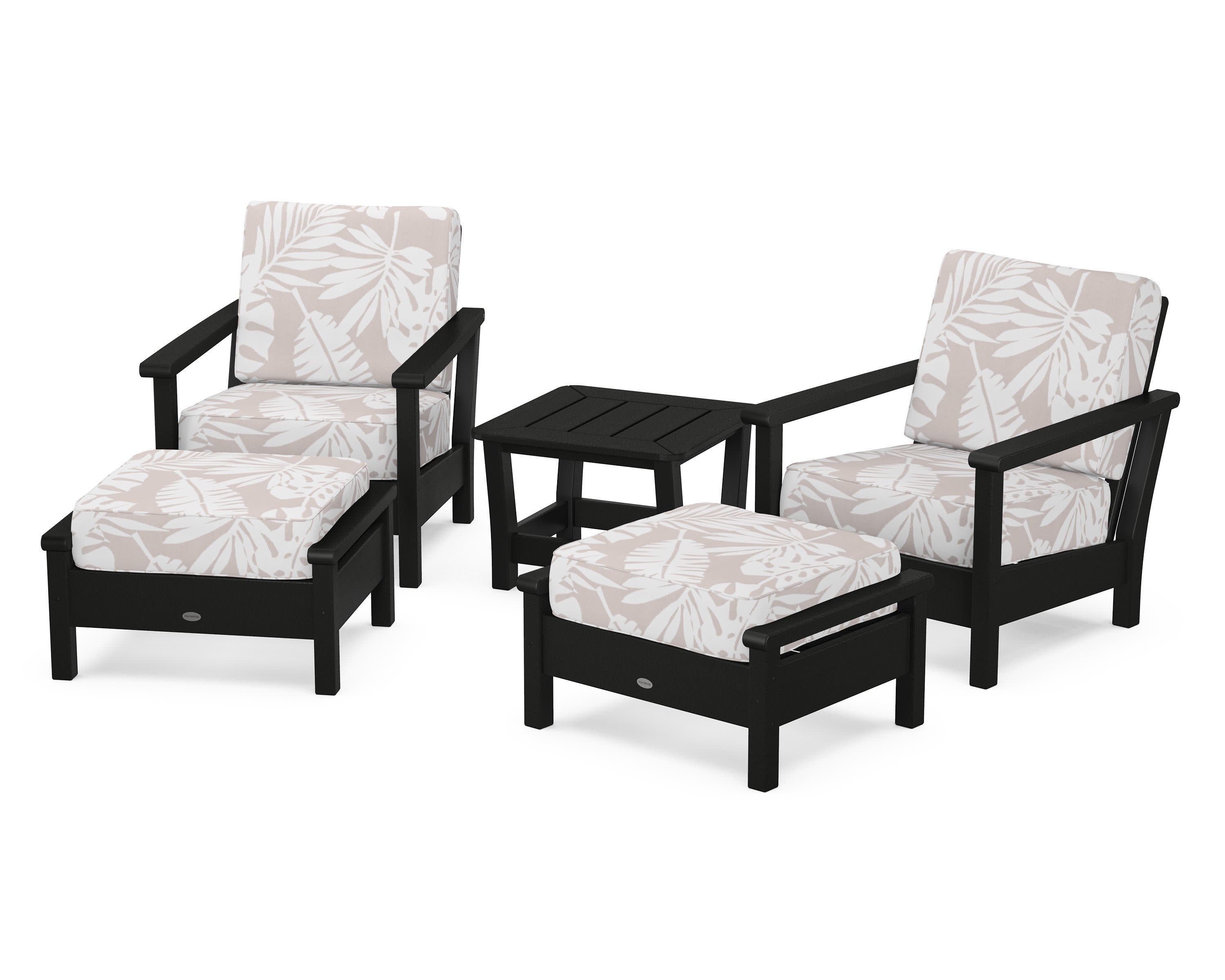 Harbour 5-Piece Deep Seating Chair Set in Black / Leaf Dune Burlap
