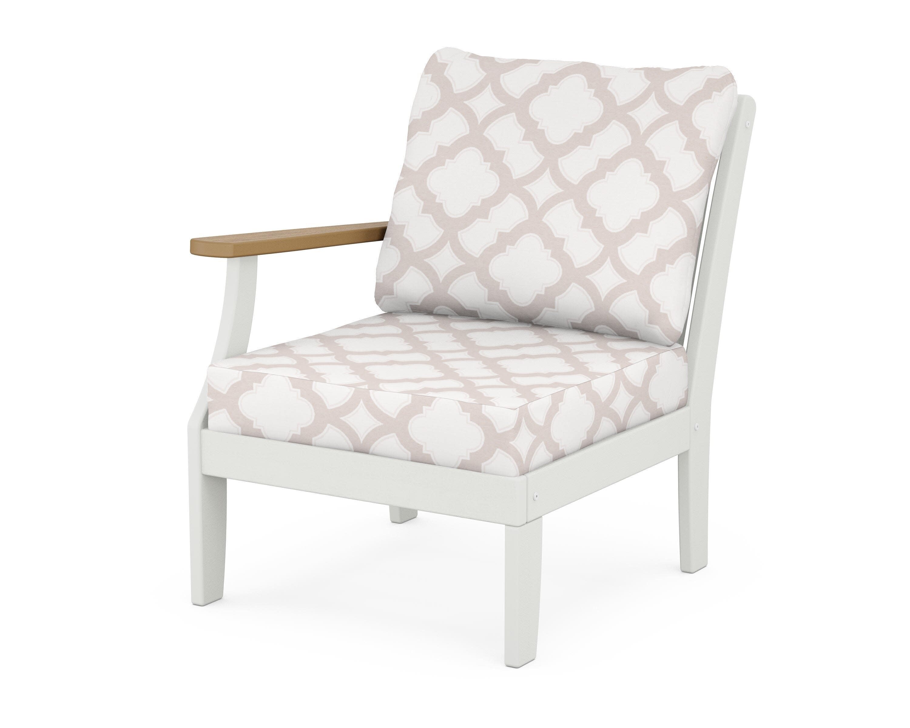 Braxton Modular Left Arm Chair in White / Natural / Trellis Dune Burlap