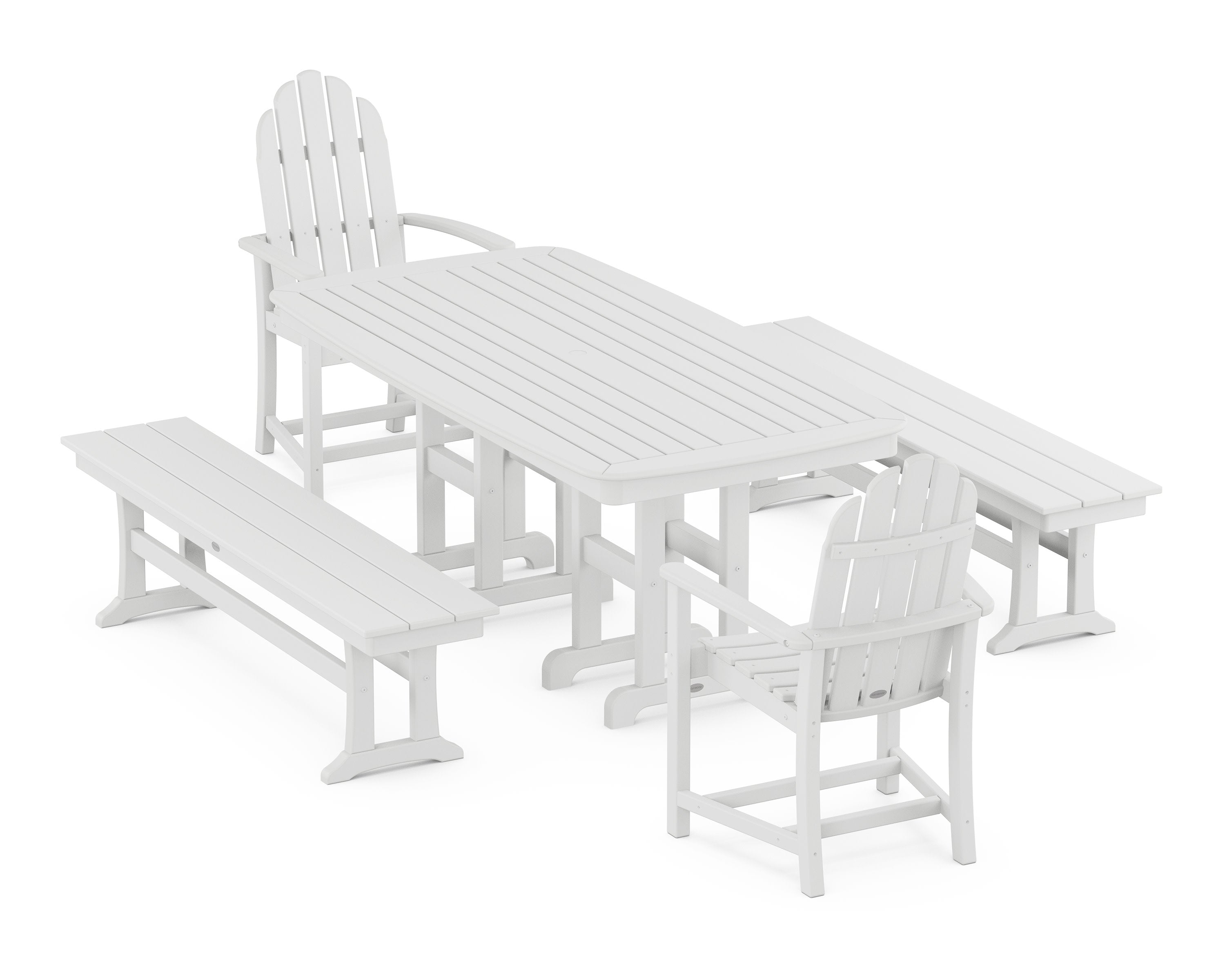 Classic Adirondack 5-Piece Dining Set with Benches in White
