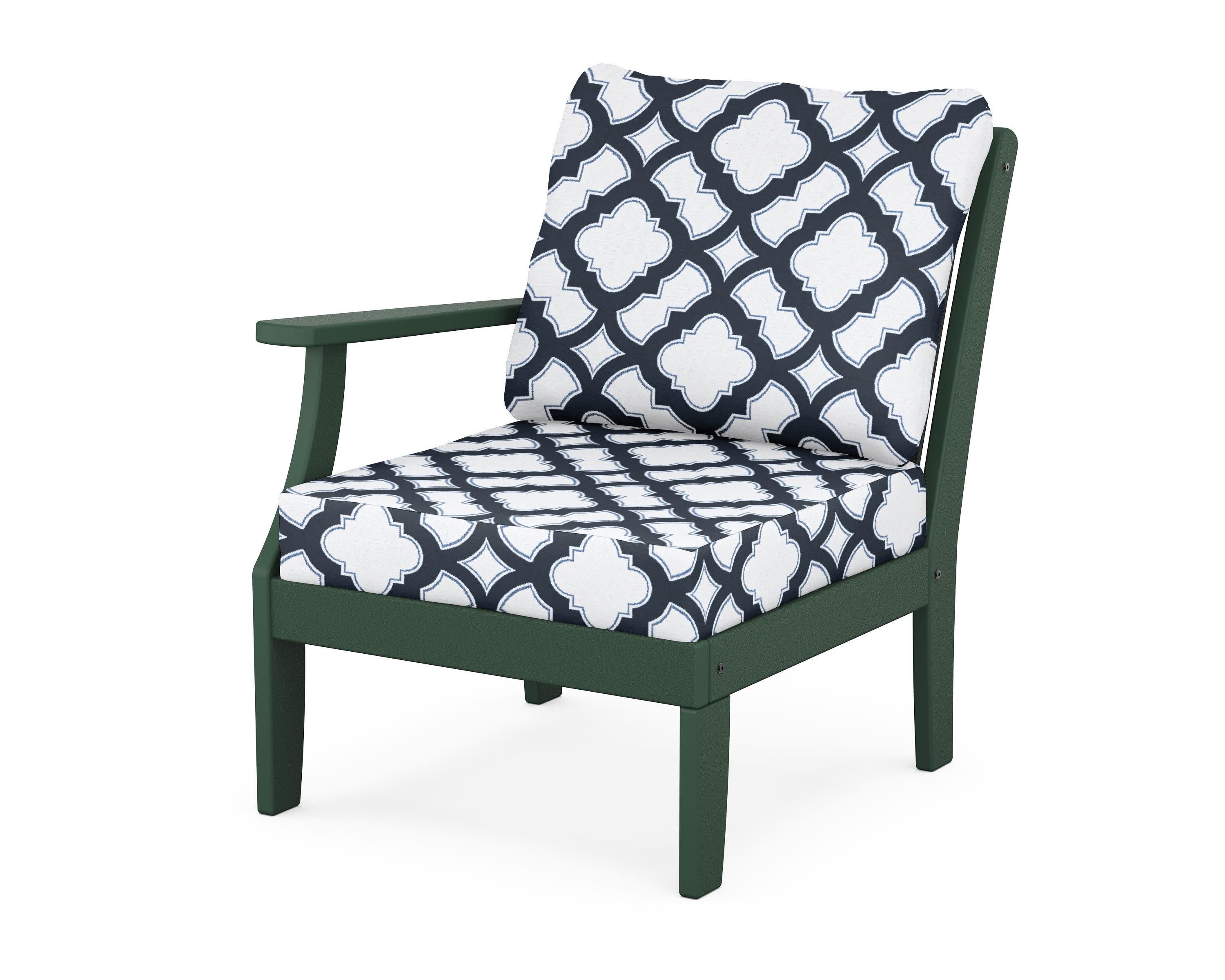 Braxton Modular Left Arm Chair in Green / Trellis Marine Indigo