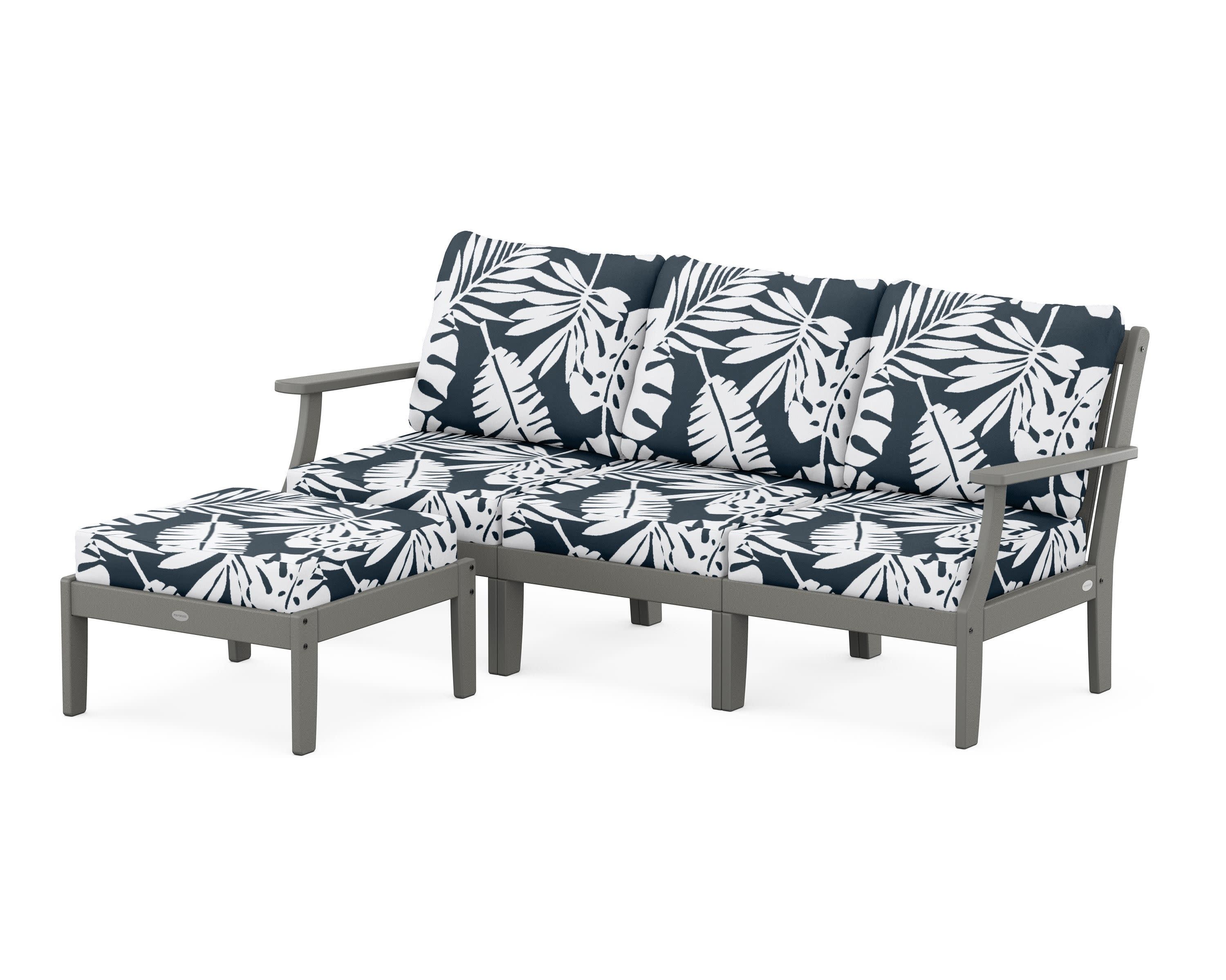 Braxton Modular 4-Piece Deep Seating Set with Ottoman in Slate Grey / Leaf Marine Indigo