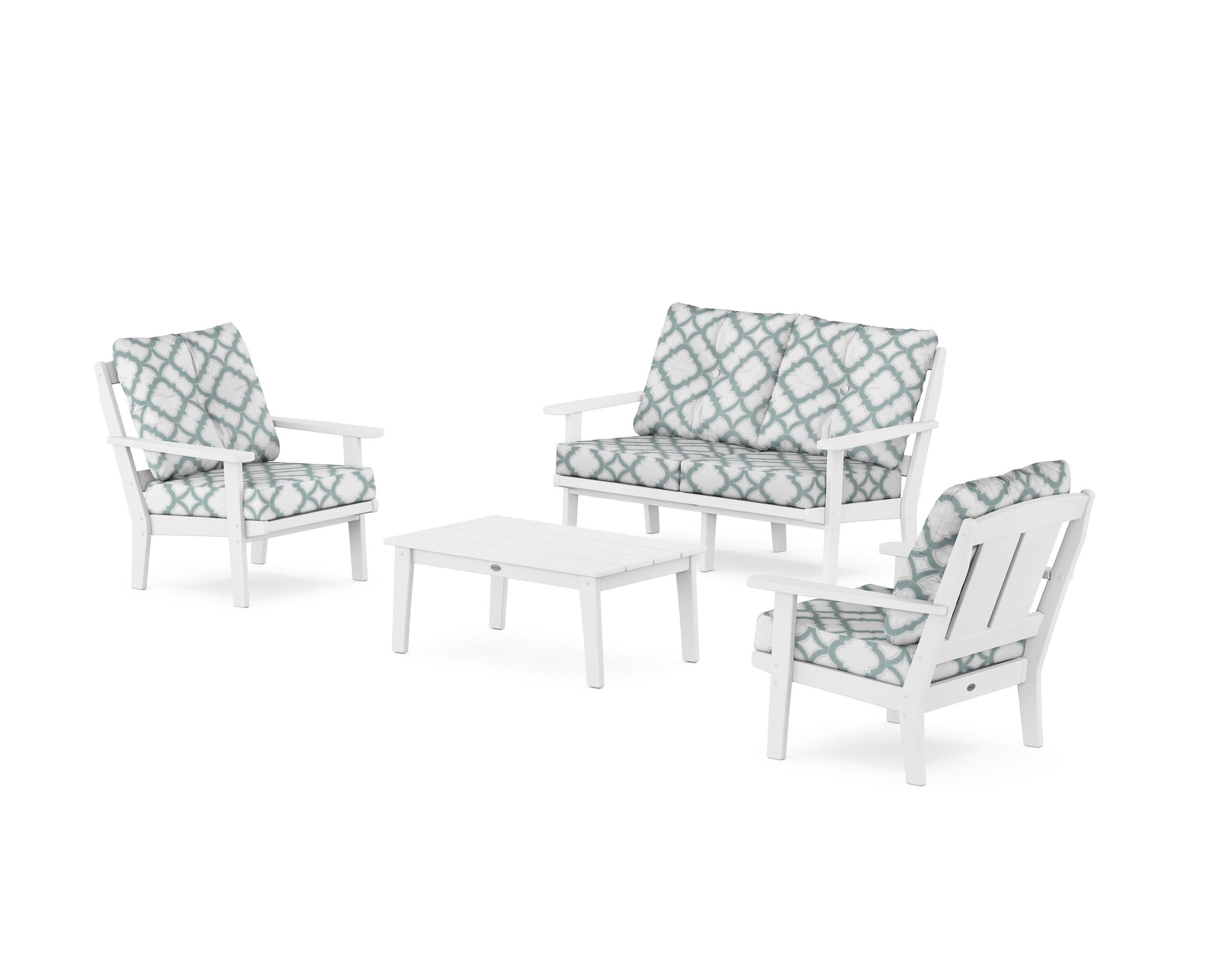 Mission 4-Piece Deep Seating Set with Loveseat in White / Trellis Glacier Spa