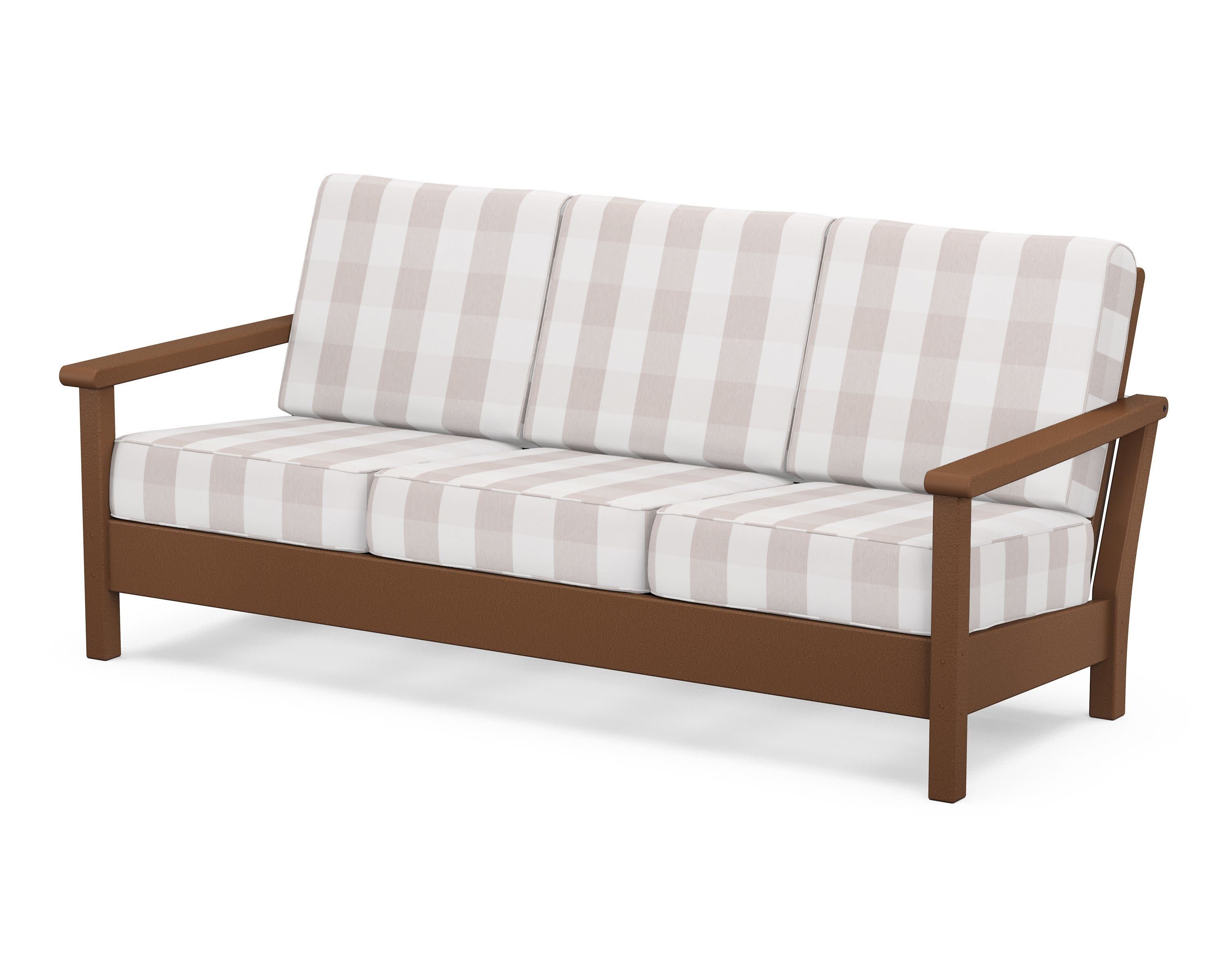 Harbour Deep Seating Sofa in Teak / Buffalo Plaid Dune Burlap