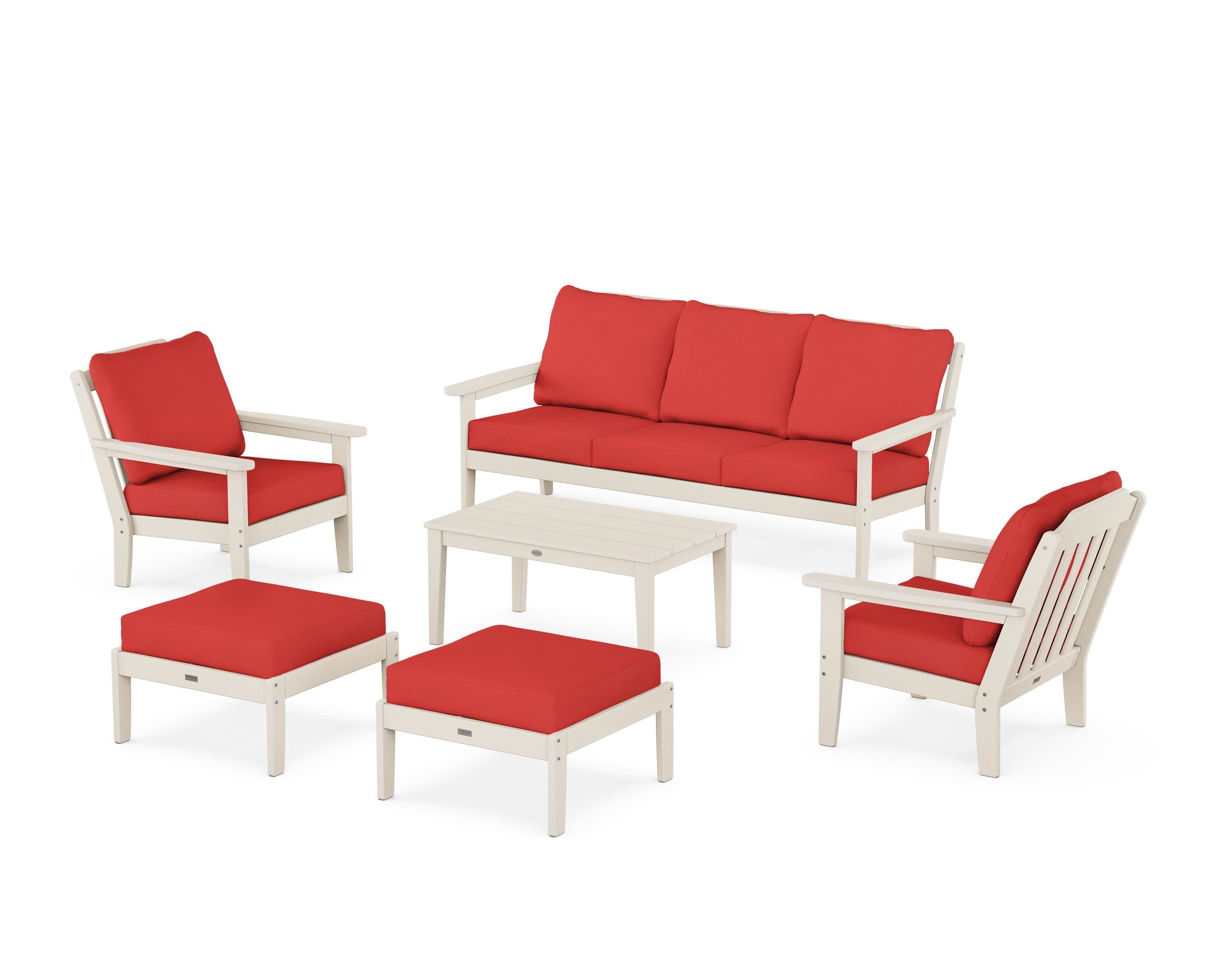 Cottage 6-Piece Lounge Sofa Set in Sand / Crimson Linen