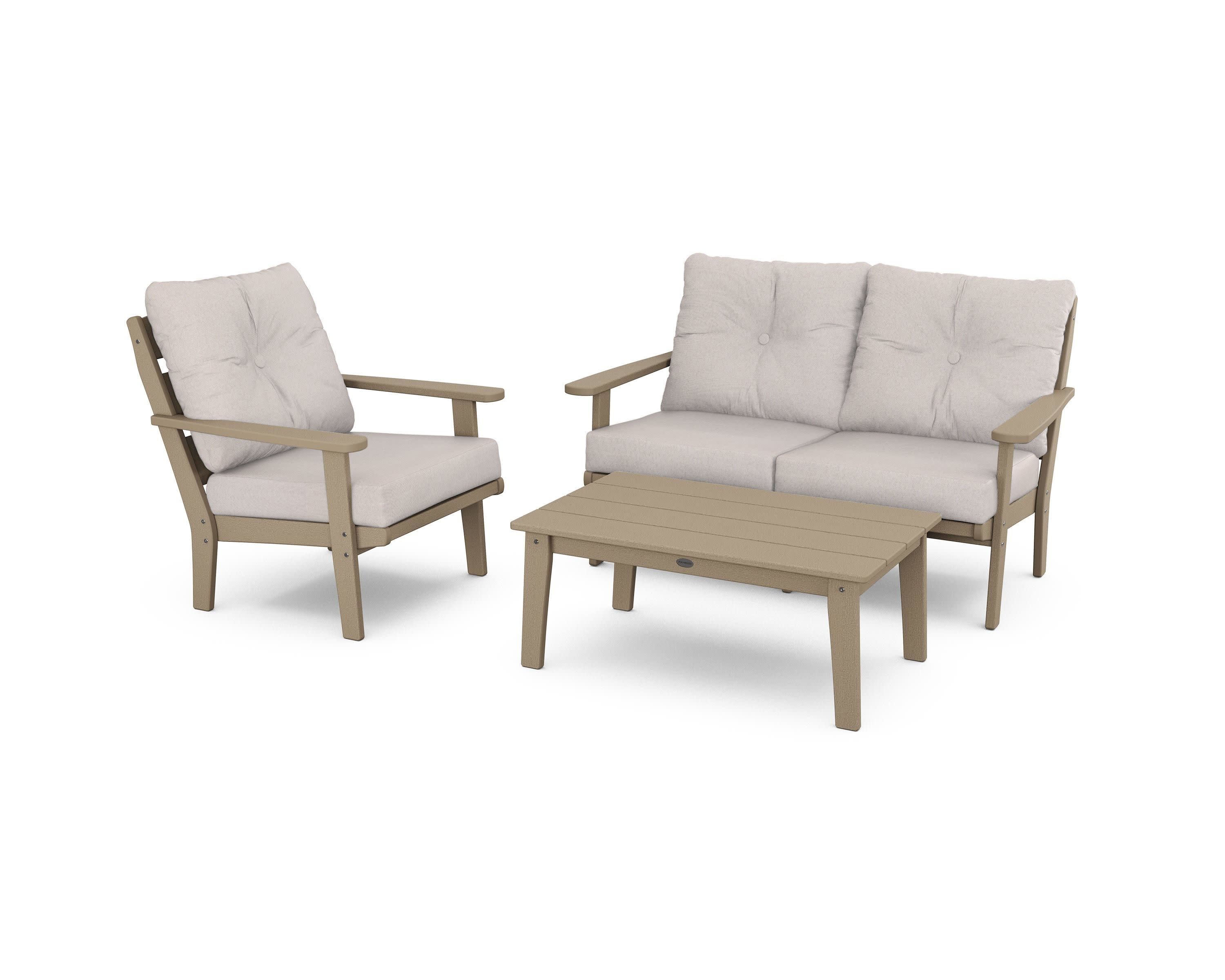 Lakeside 3-Piece Deep Seating Set in Vintage Sahara / Dune Burlap