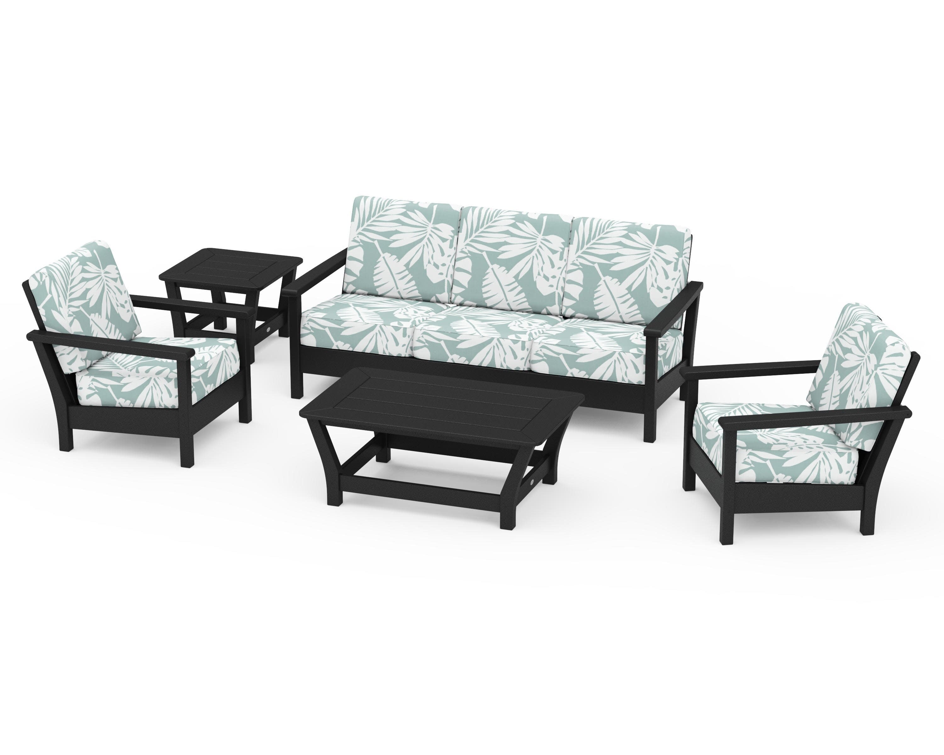 Harbour 5-Piece Deep Seating Set in Black / Leaf Glacier Spa