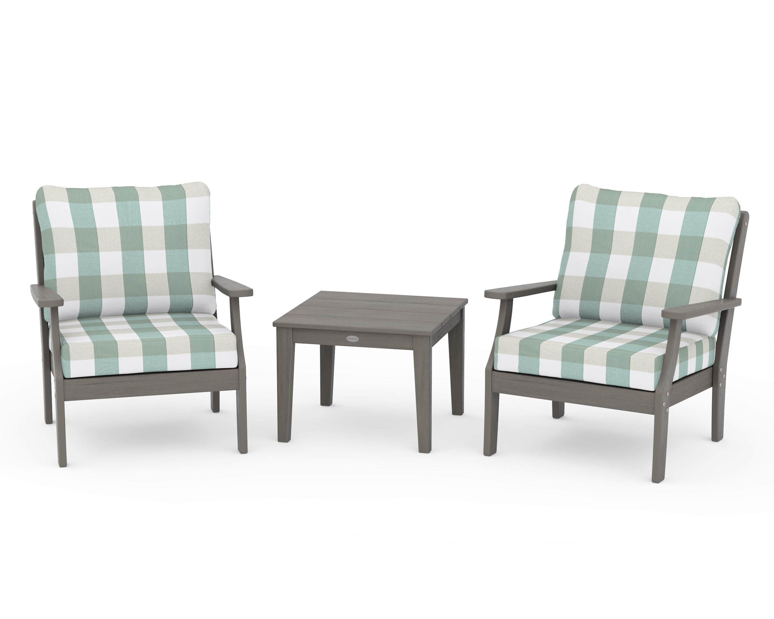 Braxton 3-Piece Deep Seating Set in Driftwood / Buffalo Plaid Glacier Spa
