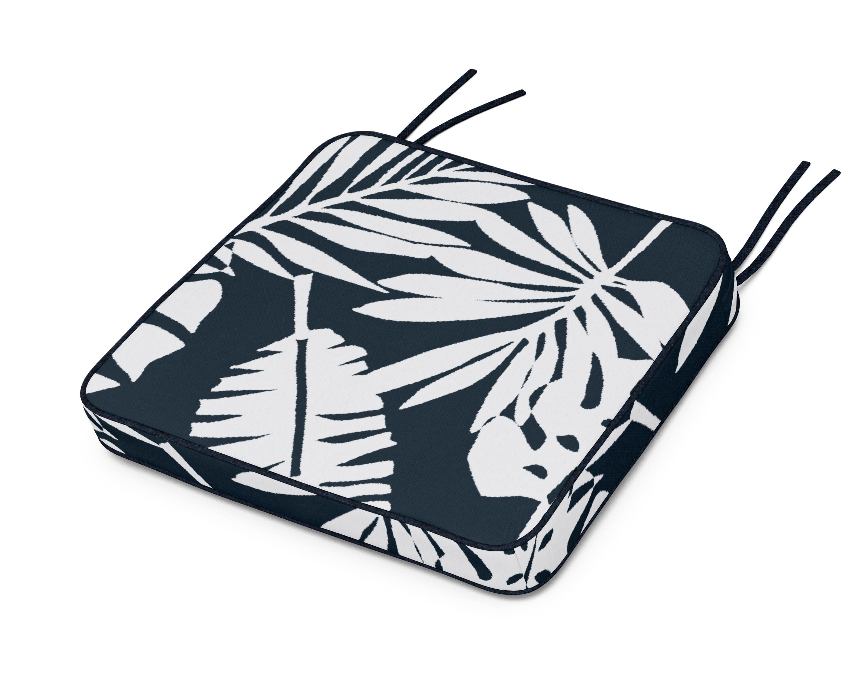 Chinoiserie Arm Chair Seat Cushion in Leaf Marine Indigo