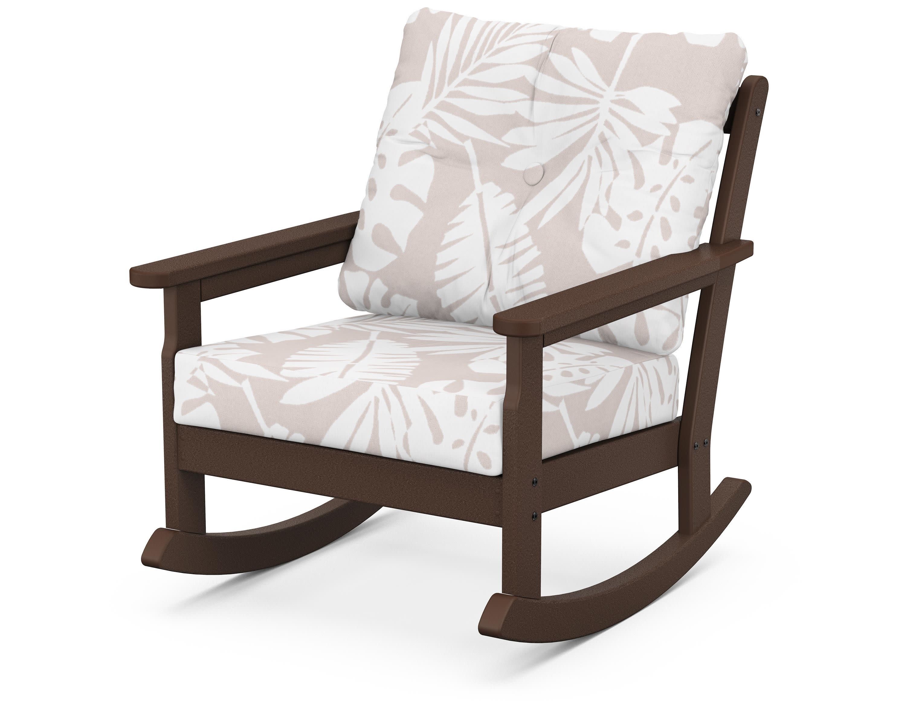 Vineyard Deep Seating Rocking Chair in Mahogany / Leaf Dune Burlap