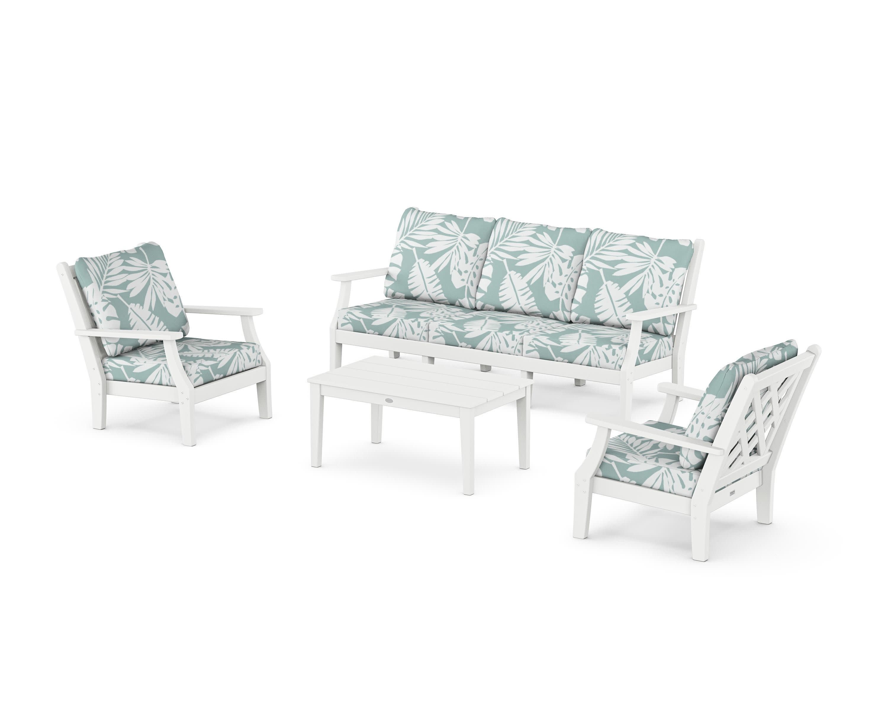 Wovendale 4-Piece Deep Seating Set with Sofa in White / Leaf Glacier Spa