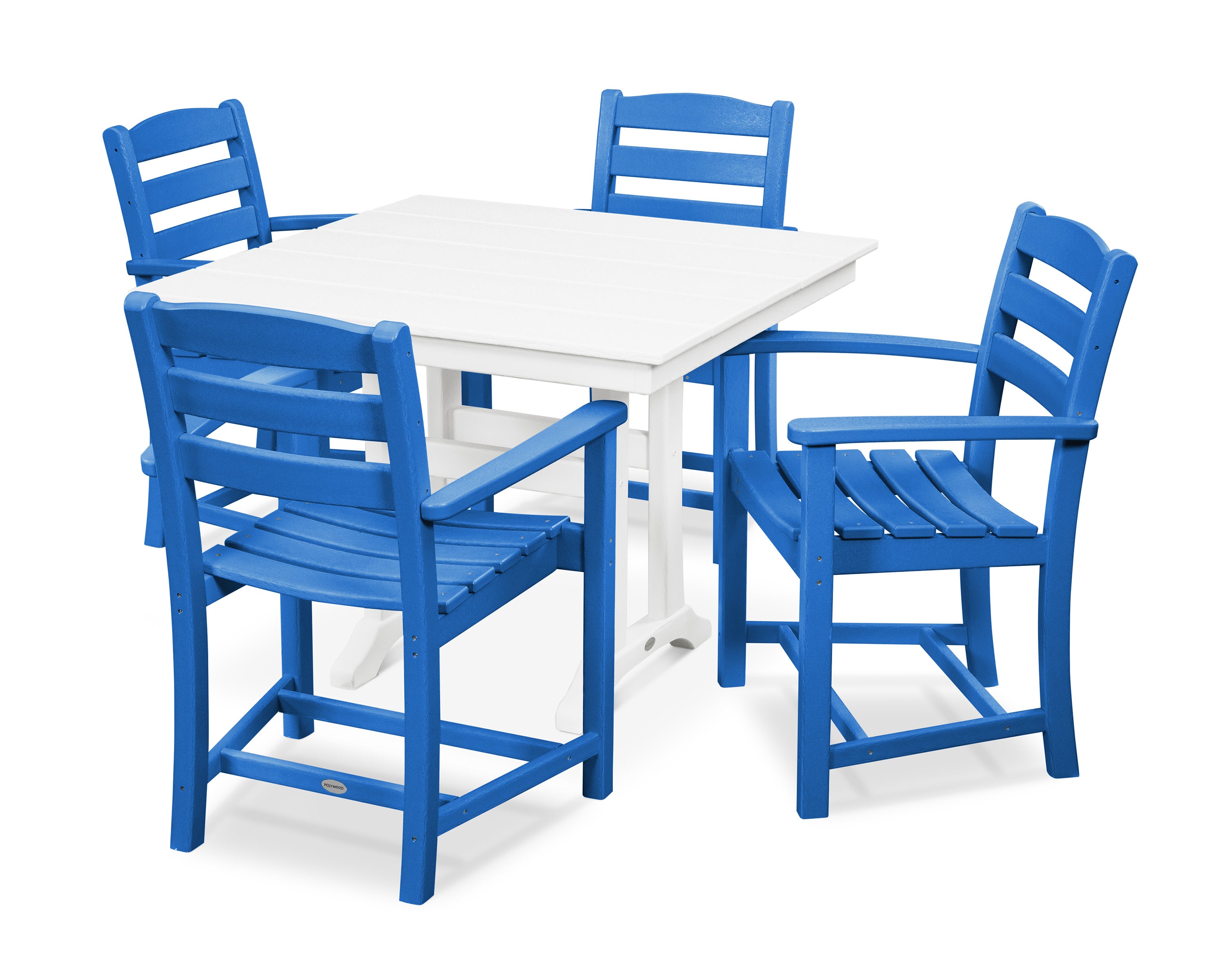 La Casa Caf 5-Piece Farmhouse Trestle Arm Chair Dining Set in Pacific Blue / White