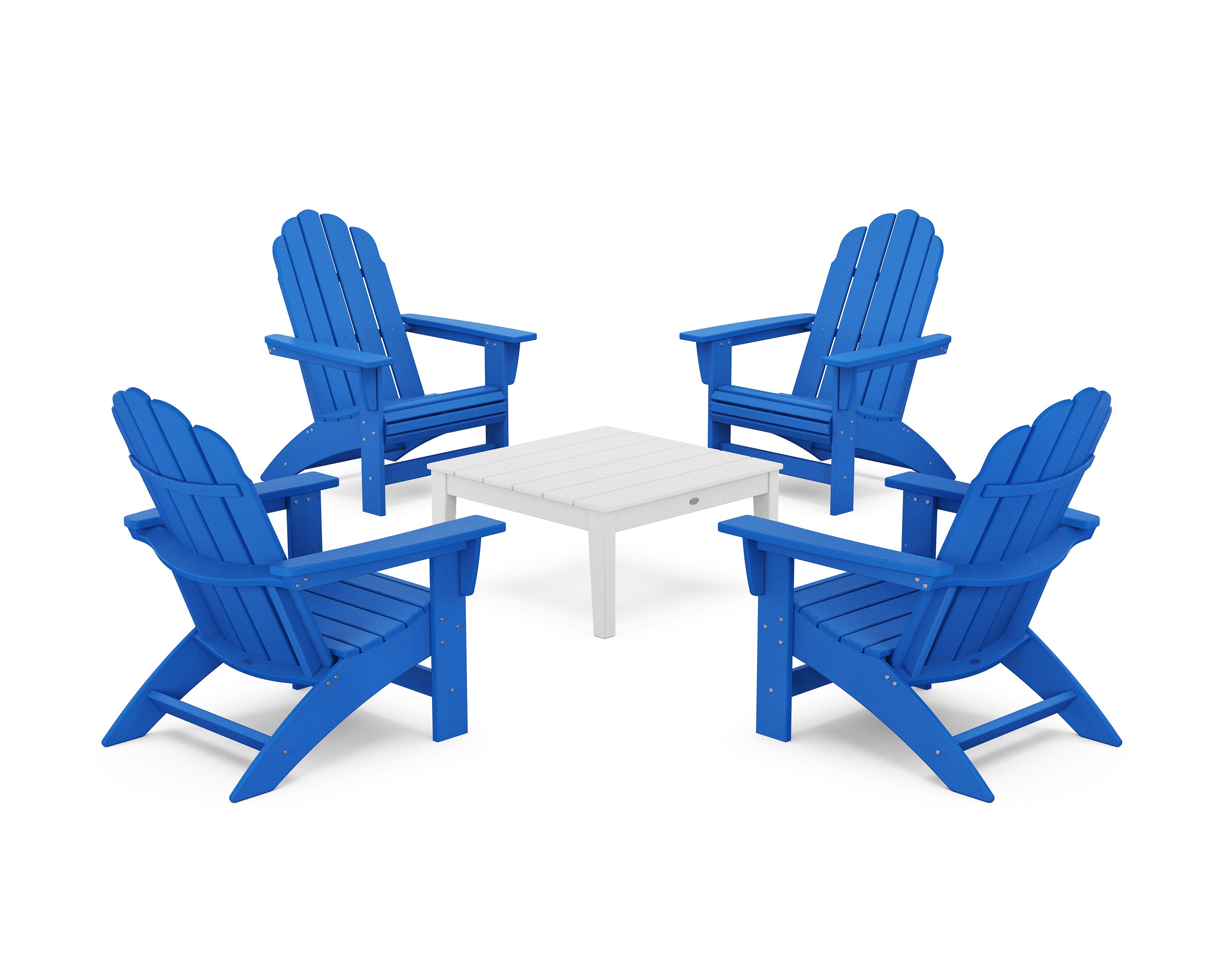 5-Piece Vineyard Grand Adirondack Chair Conversation Group in Pacific Blue / White