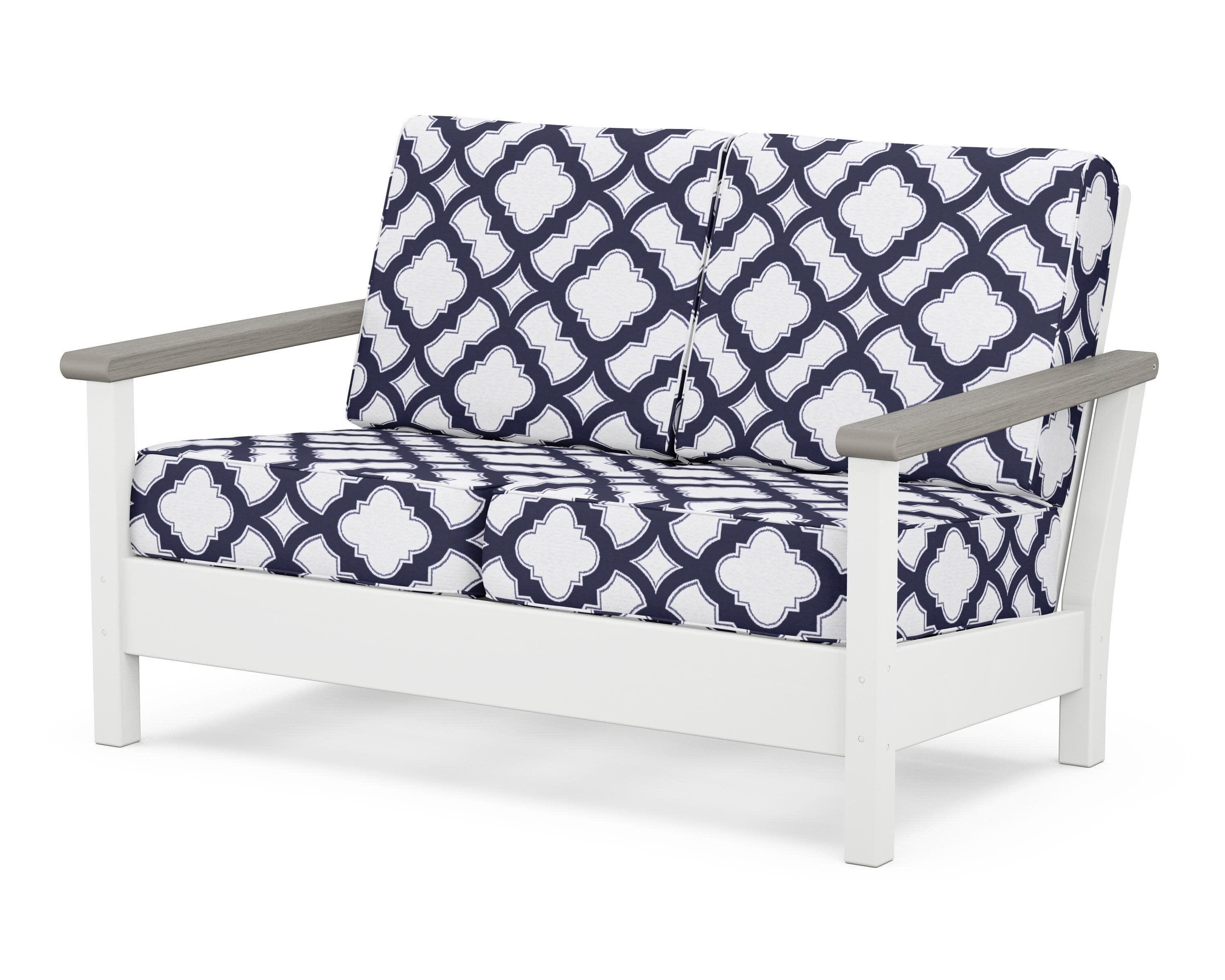 Harbour Deep Seating Loveseat in White / Driftwood / Trellis Navy