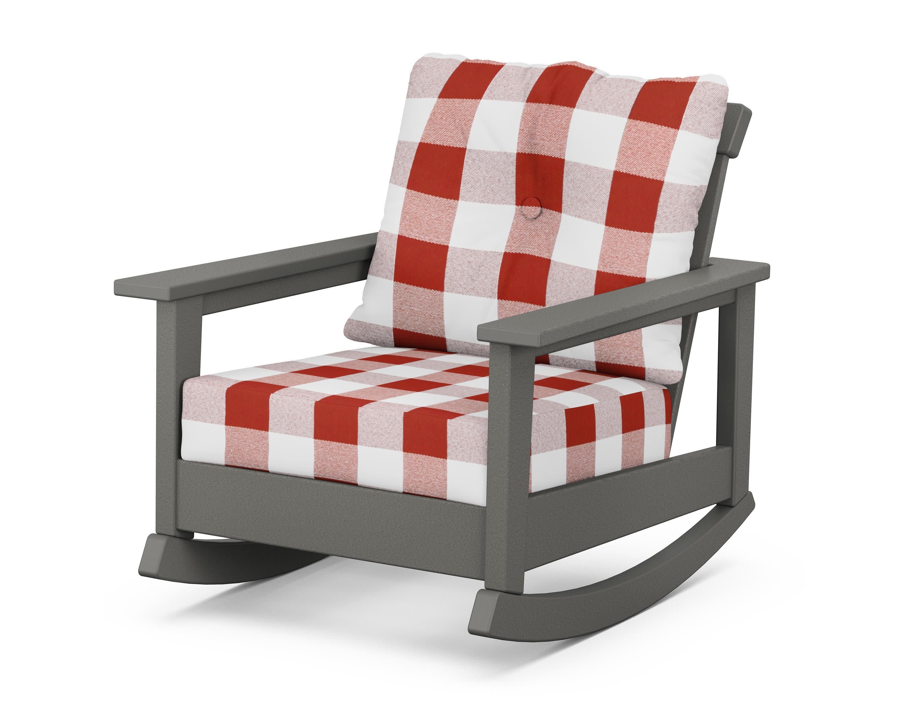 Prescott Deep Seating Rocking Chair in Slate Grey / Buffalo Plaid Crimson