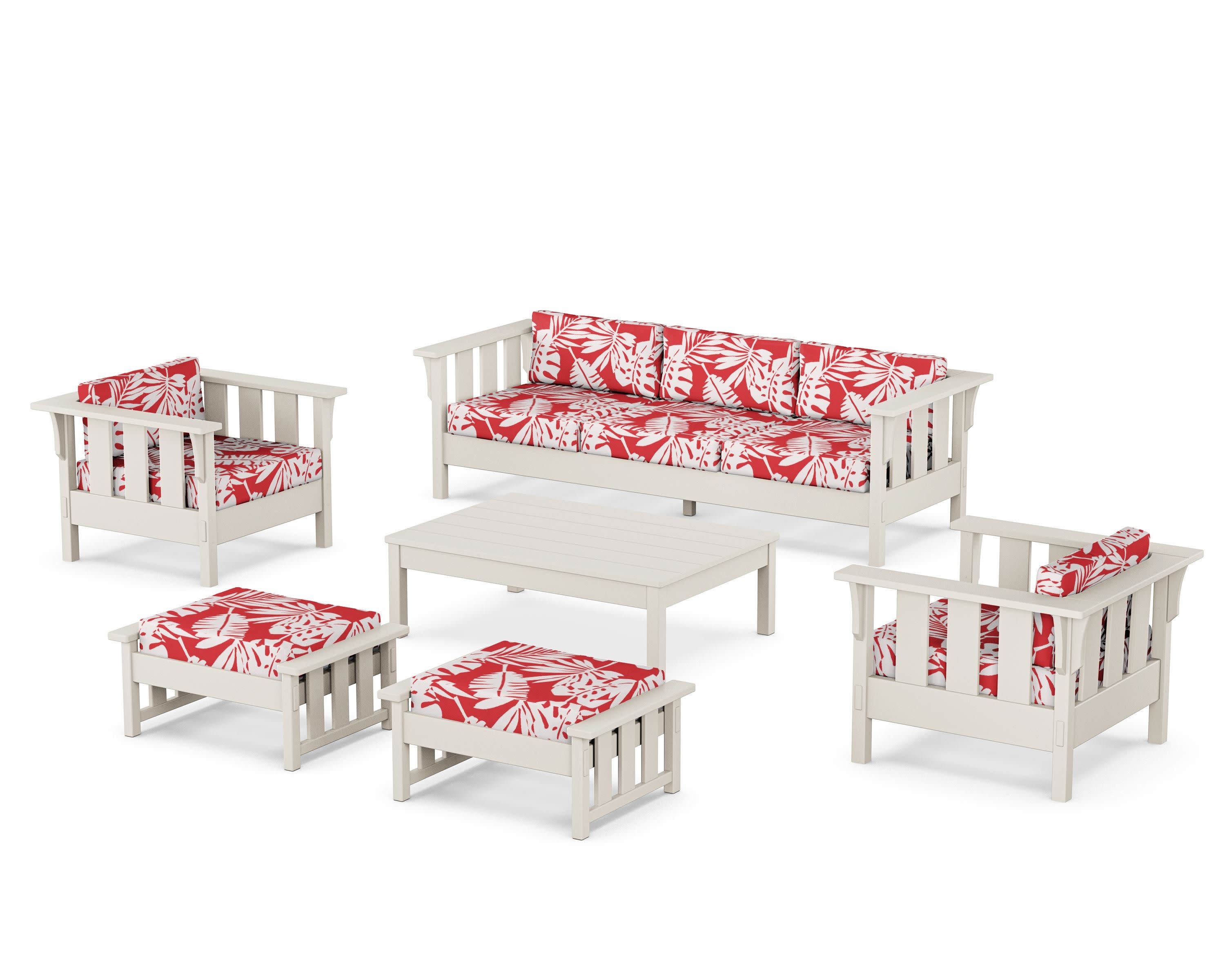 Acadia 6-Piece Lounge Sofa Set in Sand / Leaf Crimson