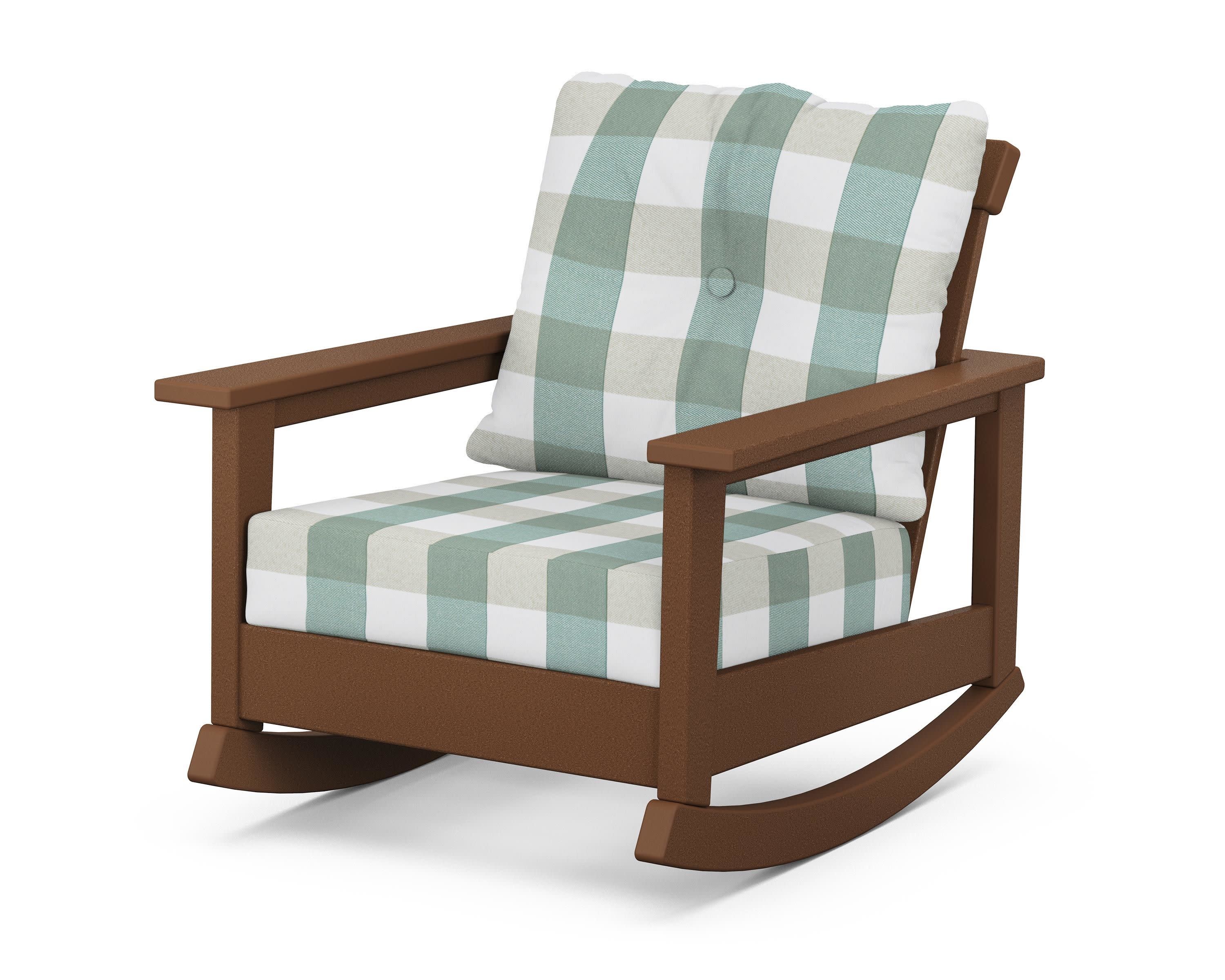 Prescott Deep Seating Rocking Chair in Teak / Buffalo Plaid Glacier Spa