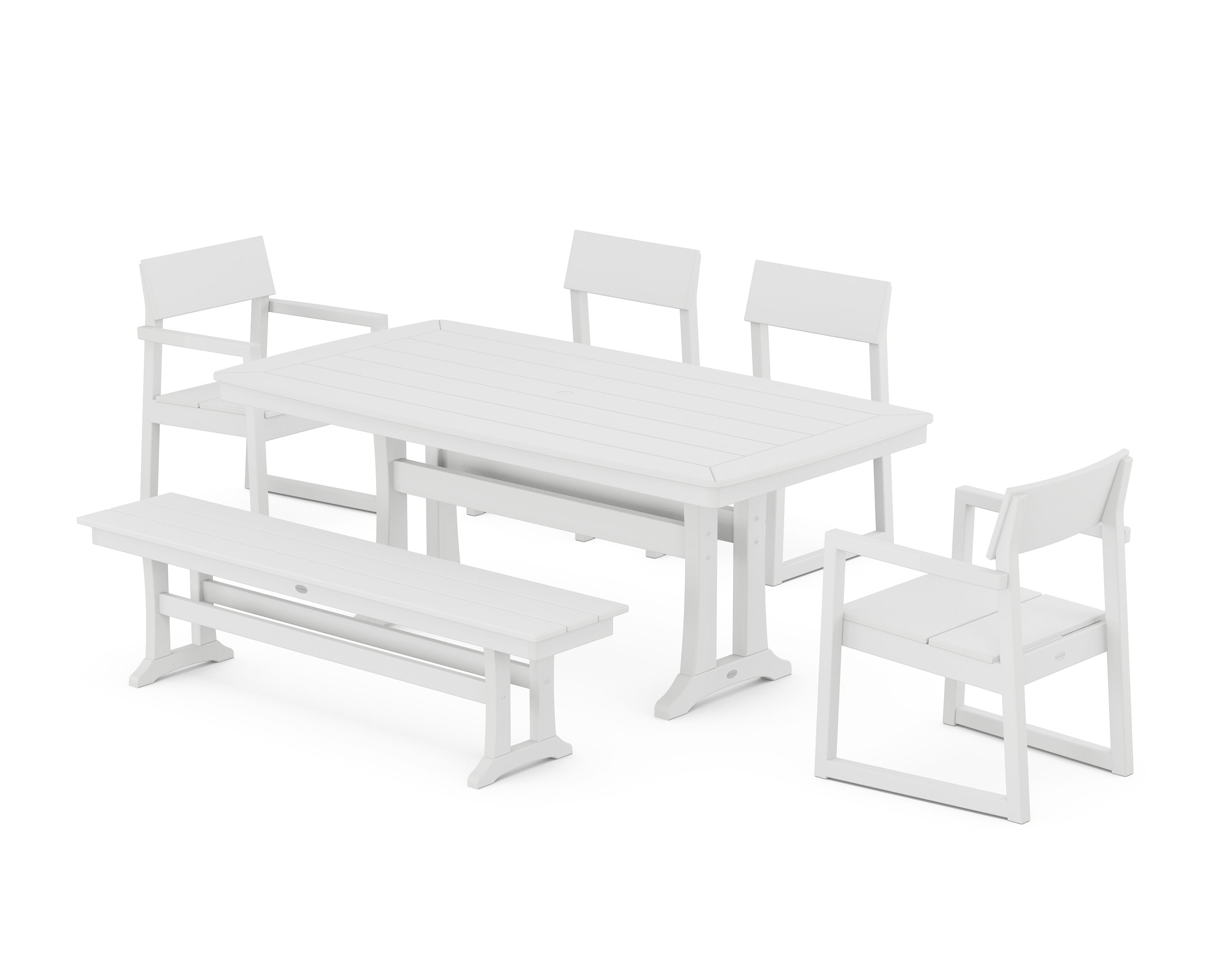 EDGE 6-Piece Dining Set with Trestle Legs in White