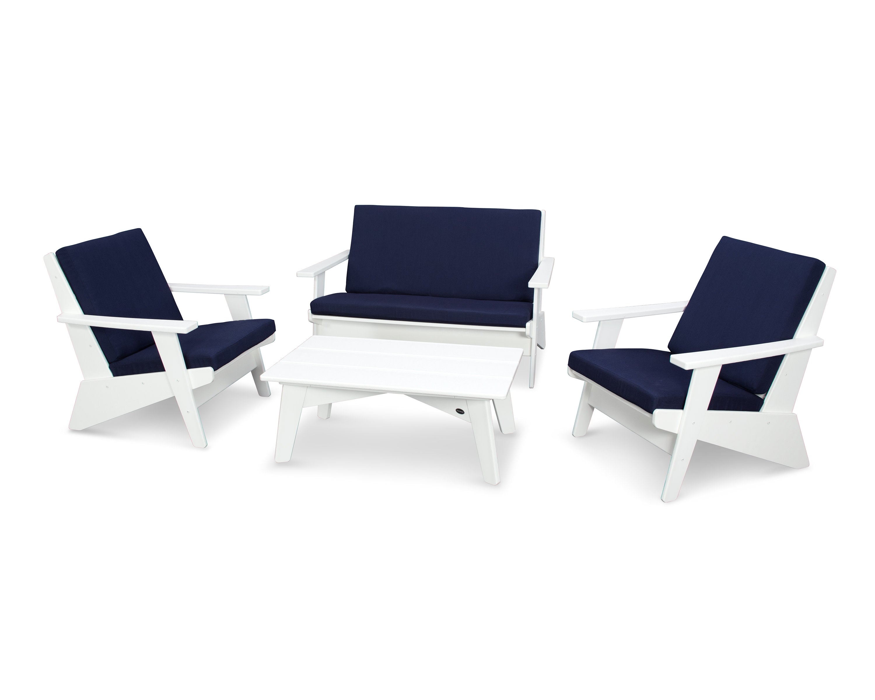 Riviera Modern Lounge 4-Piece Set in White / Spectrum Indigo