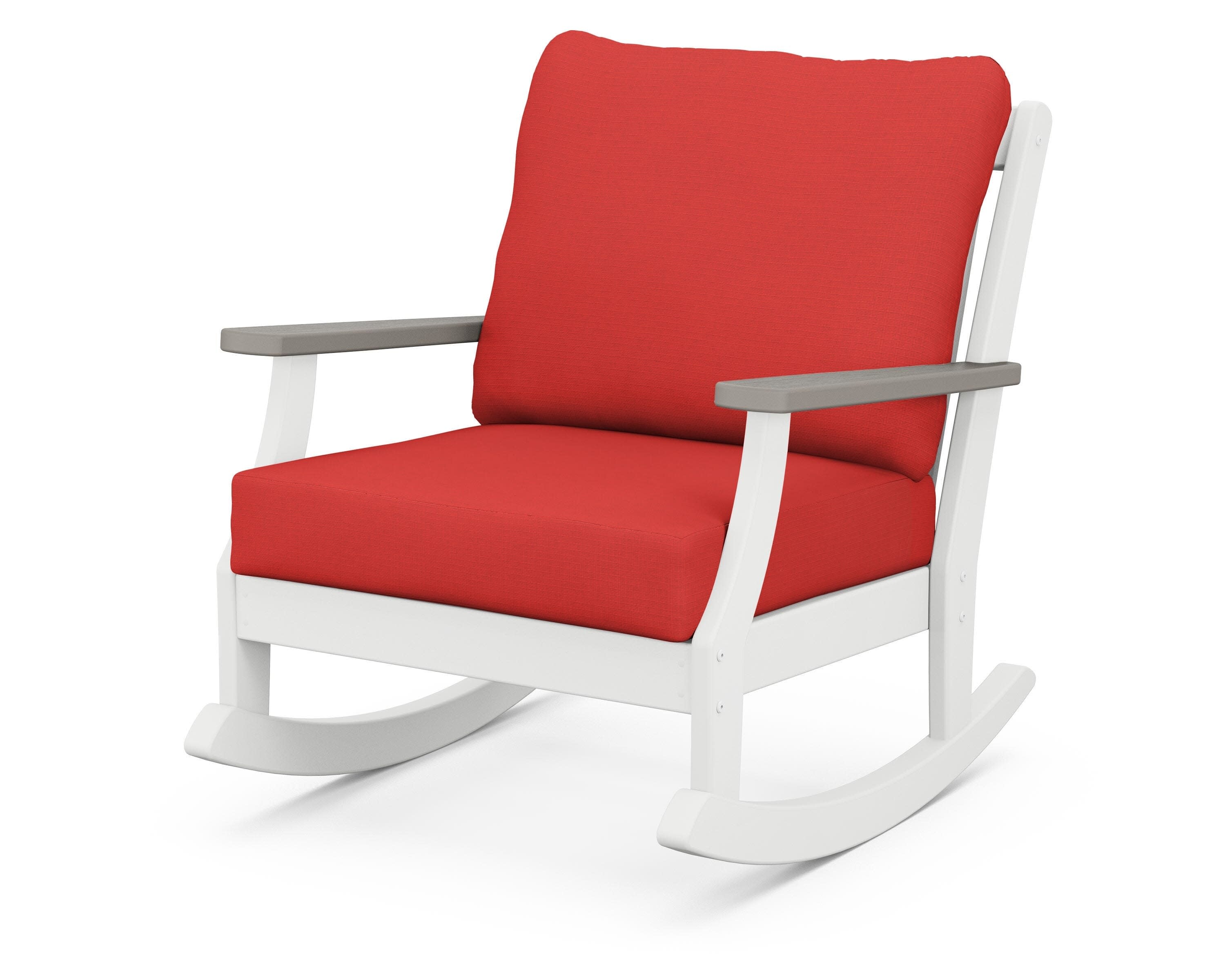 Braxton Deep Seating Rocking Chair in White / Driftwood / Crimson Linen