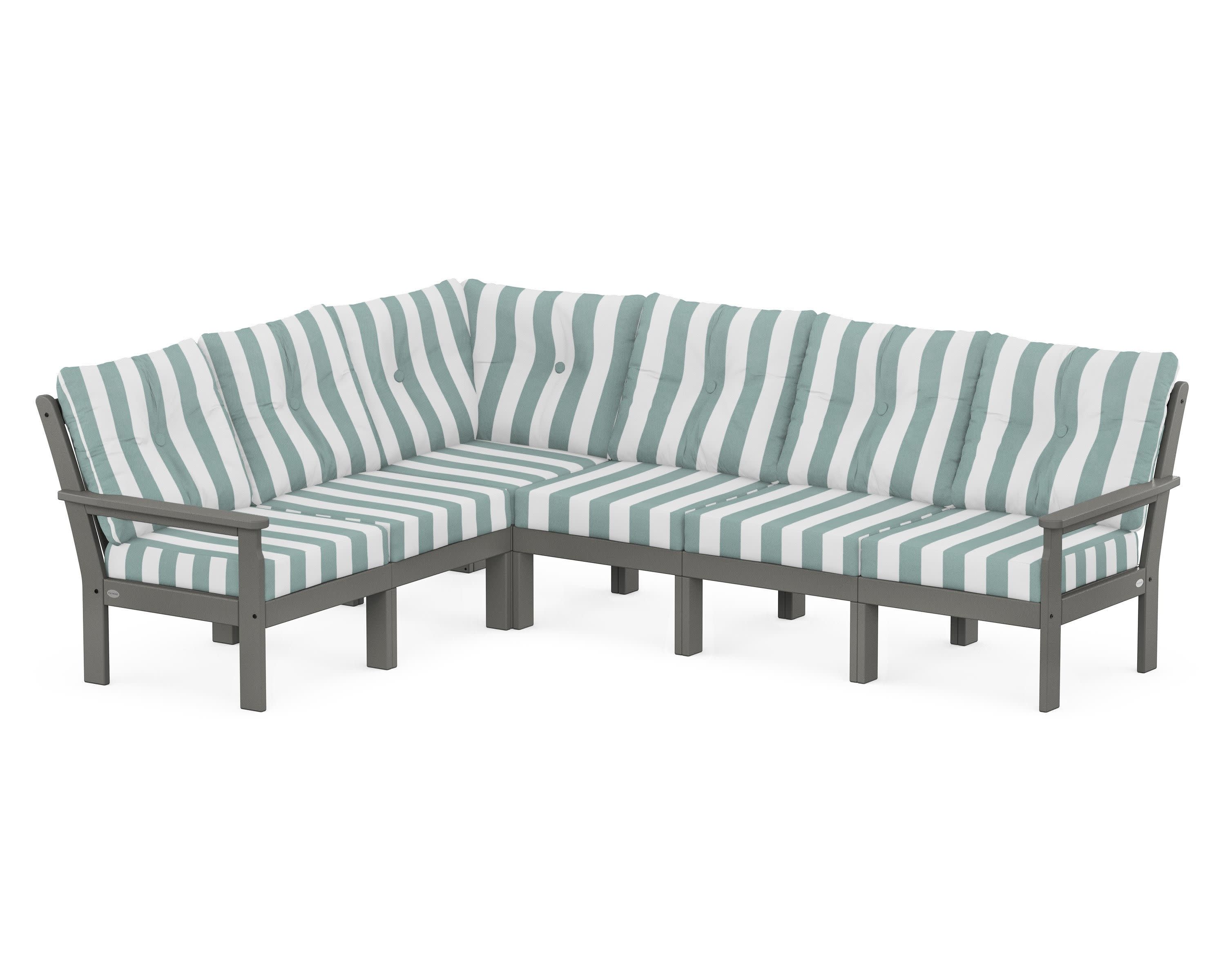 Vineyard 6-Piece Sectional in Slate Grey / Cabana Stripe Glacier Spa