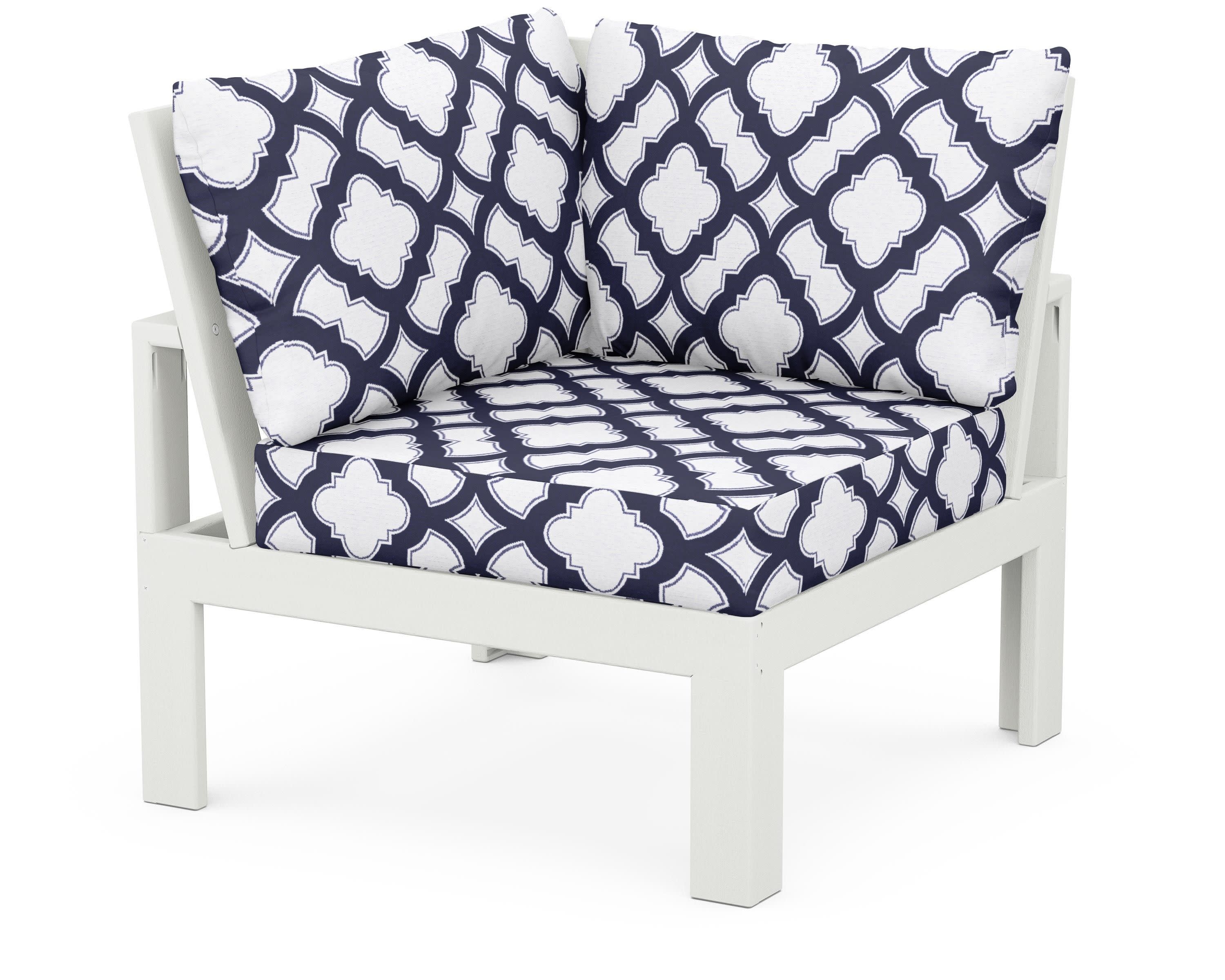 Modular Corner Chair in Vintage White / Trellis Navy