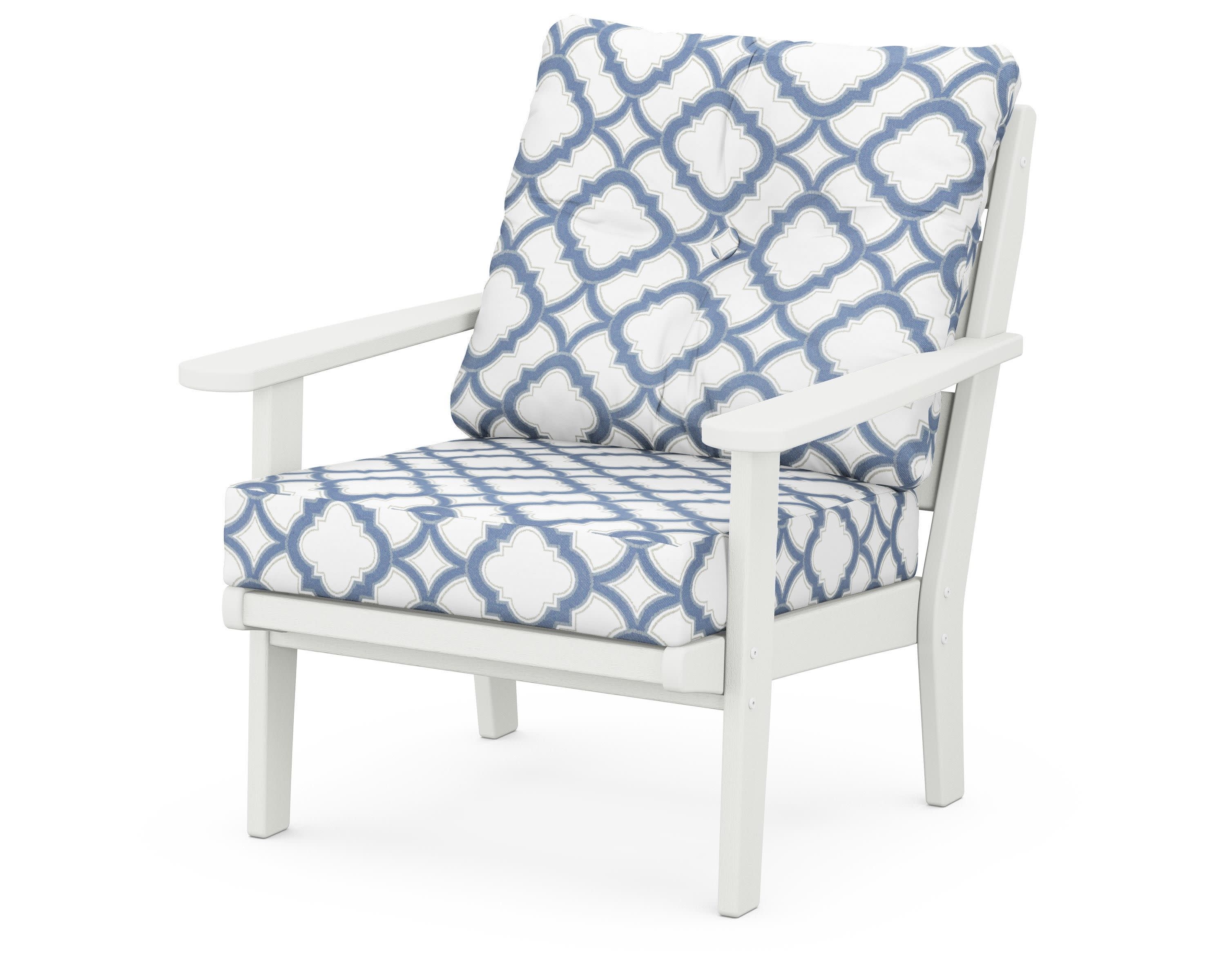 Lakeside Deep Seating Chair in Vintage White / Trellis Sky Blue