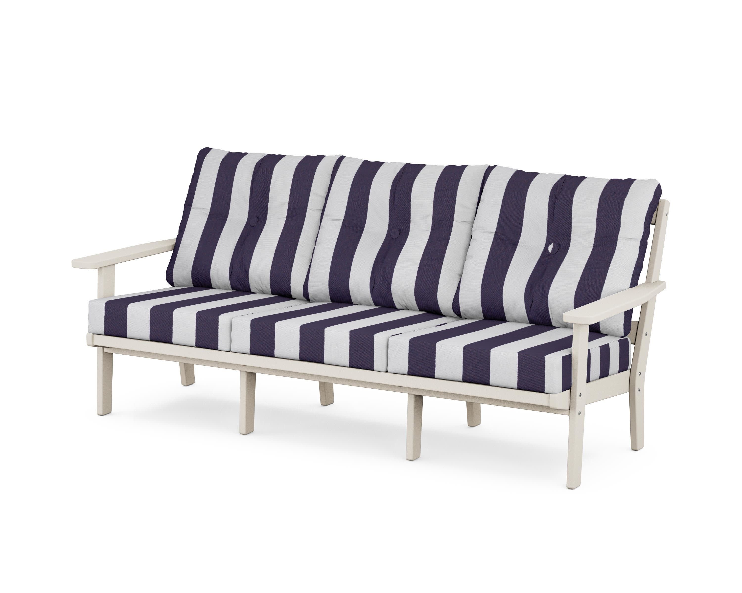 Oxford Deep Seating Sofa in Sand / Cabana Stripe Navy