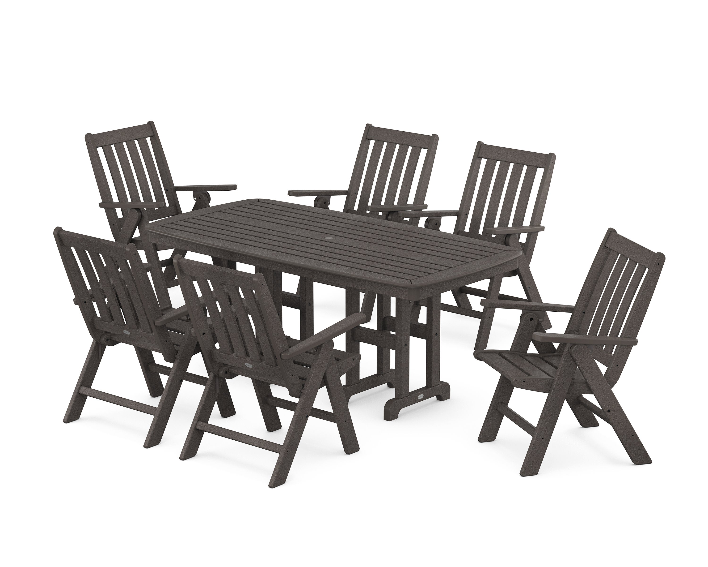 Vineyard Folding Chair 7-Piece Dining Set in Vintage Coffee