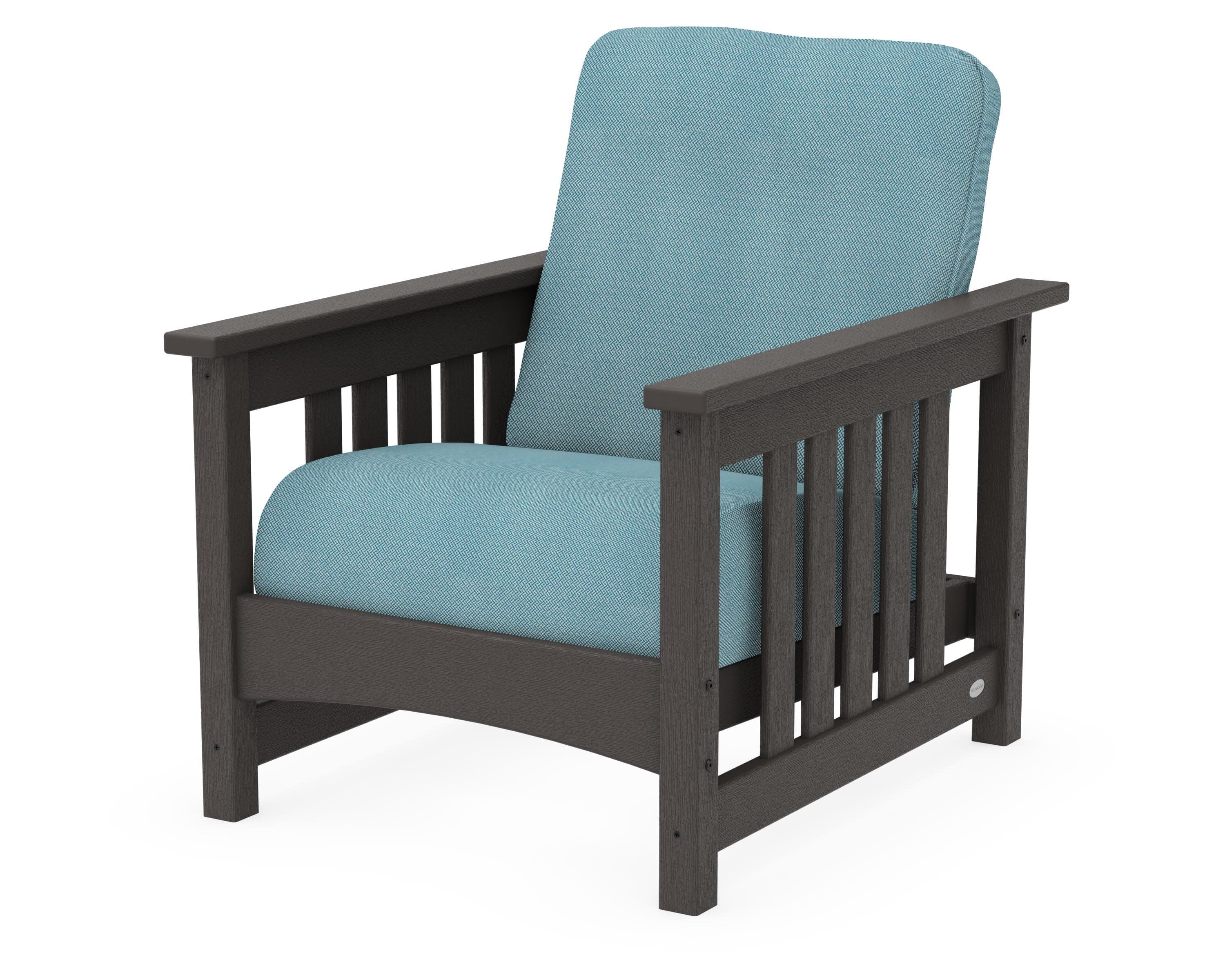 Club Mission Chair in Vintage Coffee / Lattice Sky Blue