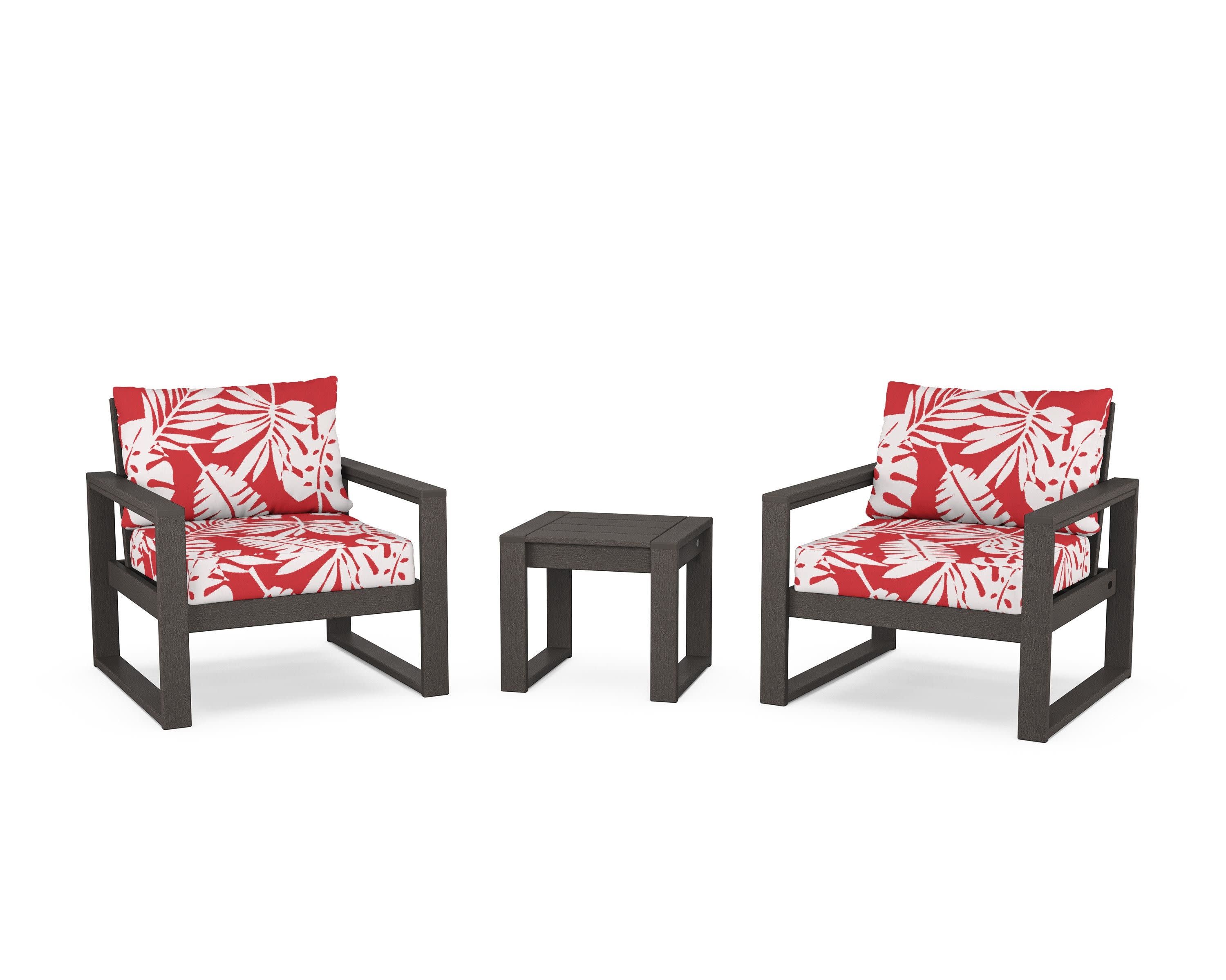 EDGE Sectional 3-Piece Deep Seating Set in Vintage Coffee / Leaf Crimson