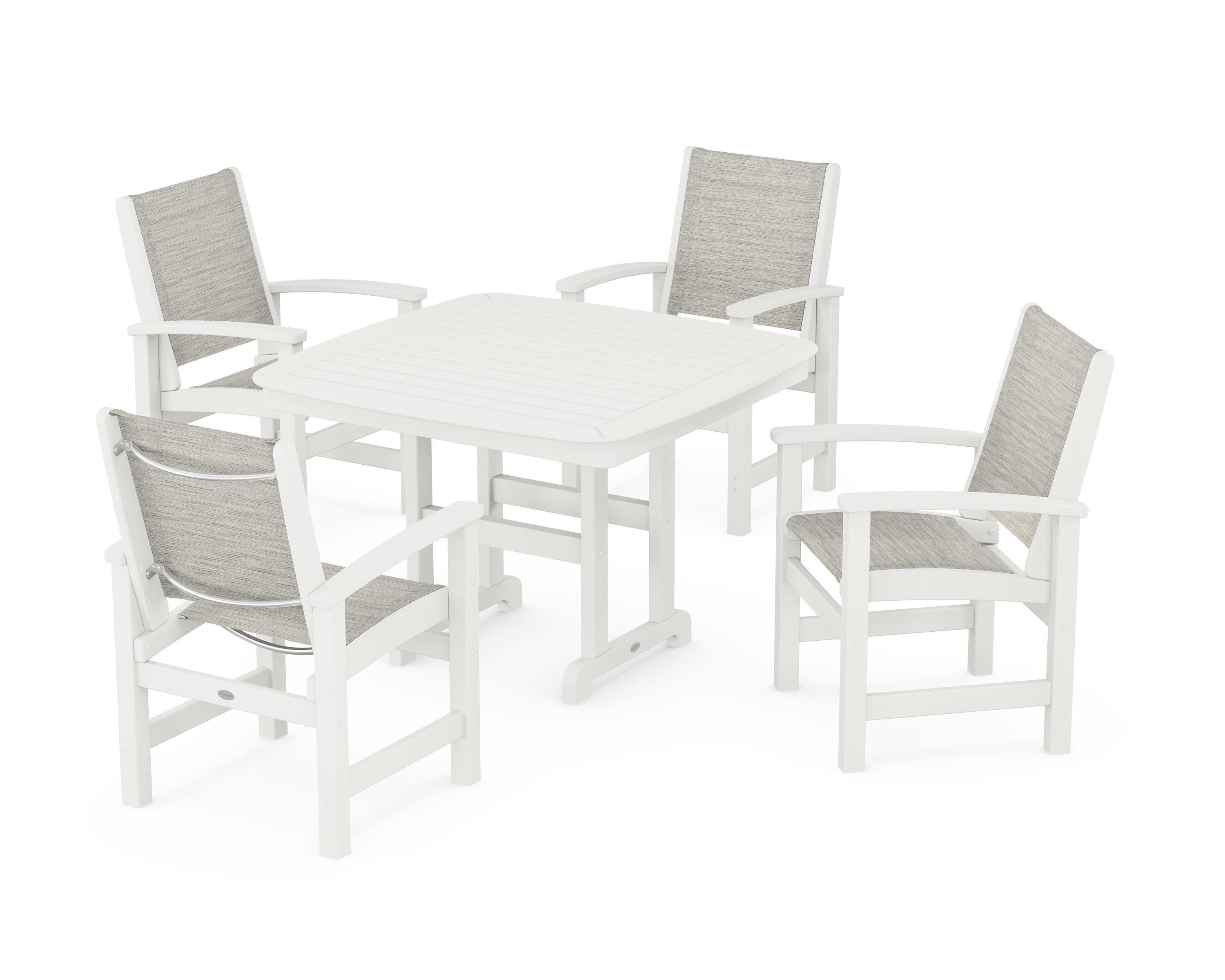 Coastal 5-Piece Dining Set in Vintage White / Birch Sling