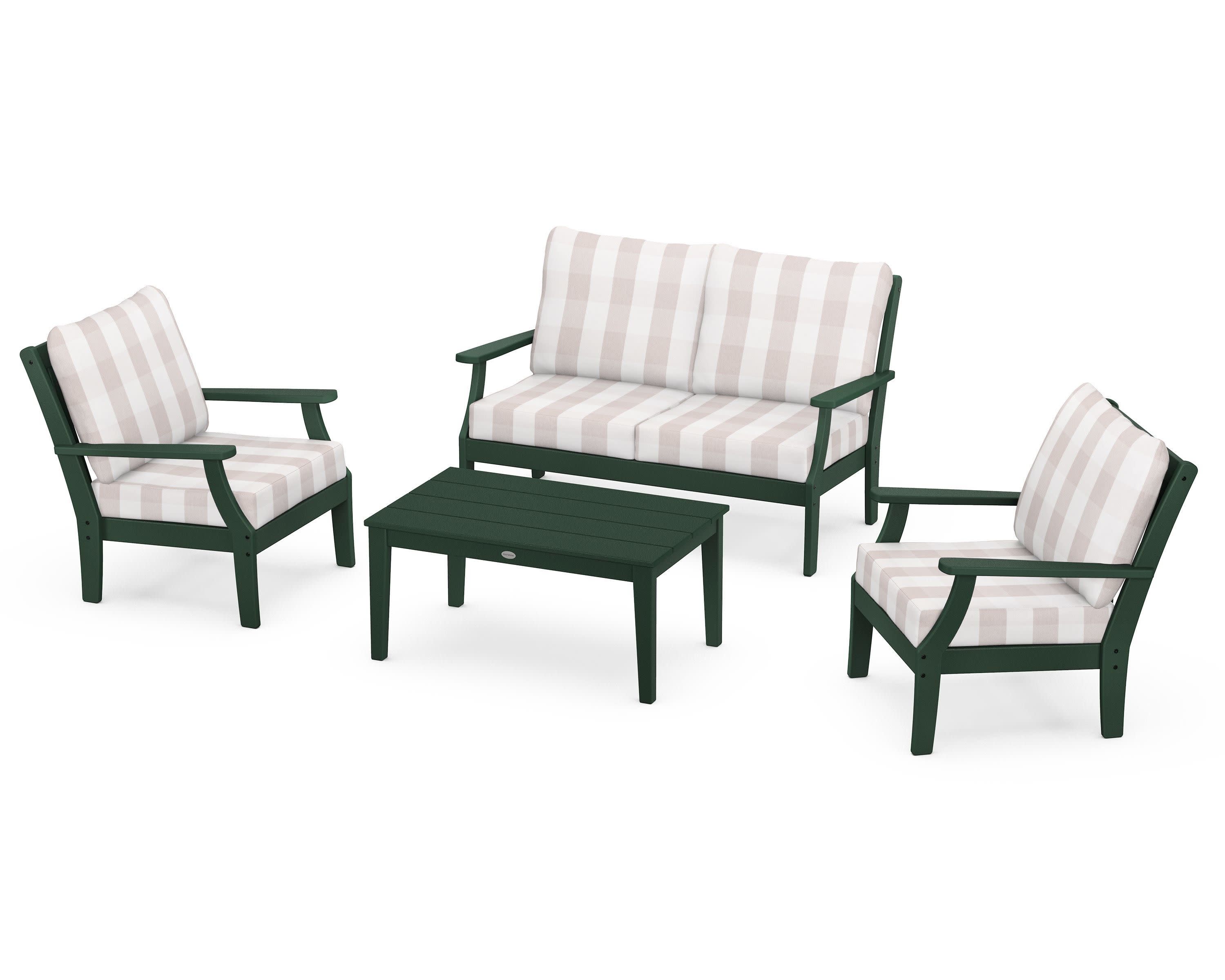 Braxton 4-Piece Deep Seating Chair Set in Green / Buffalo Plaid Dune Burlap