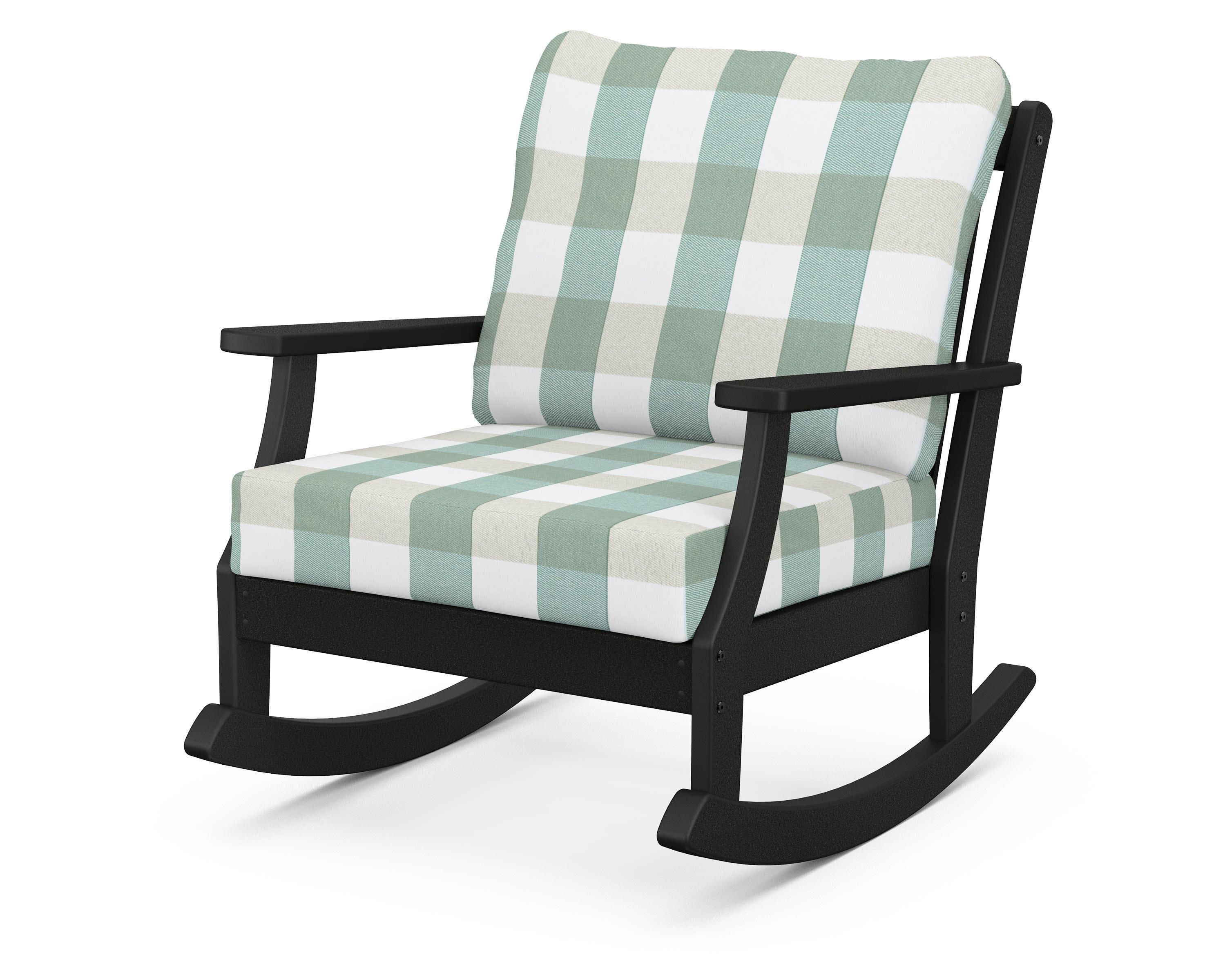 Braxton Deep Seating Rocking Chair in Black / Buffalo Plaid Glacier Spa