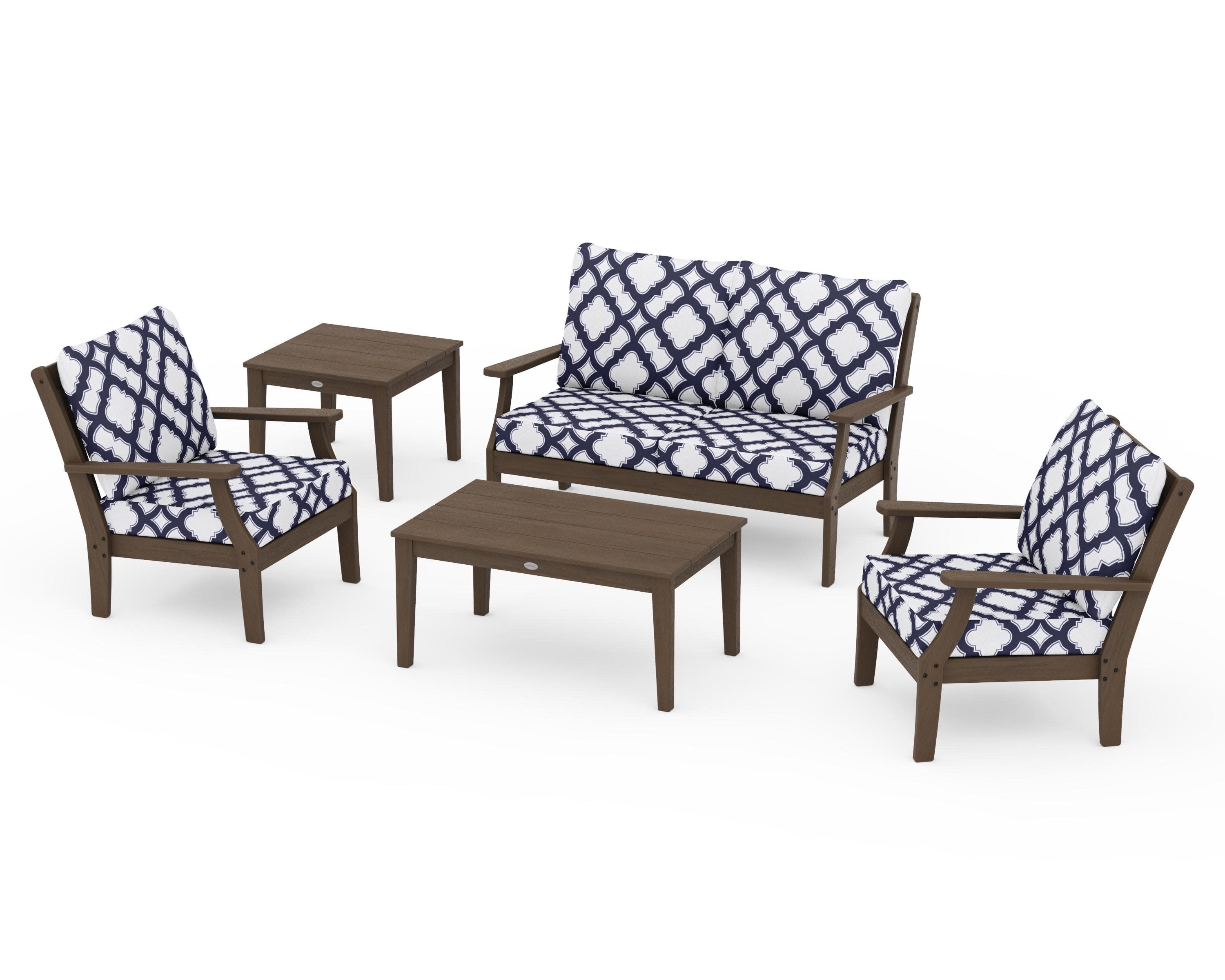 Braxton 5-Piece Deep Seating Set in Kona / Trellis Navy