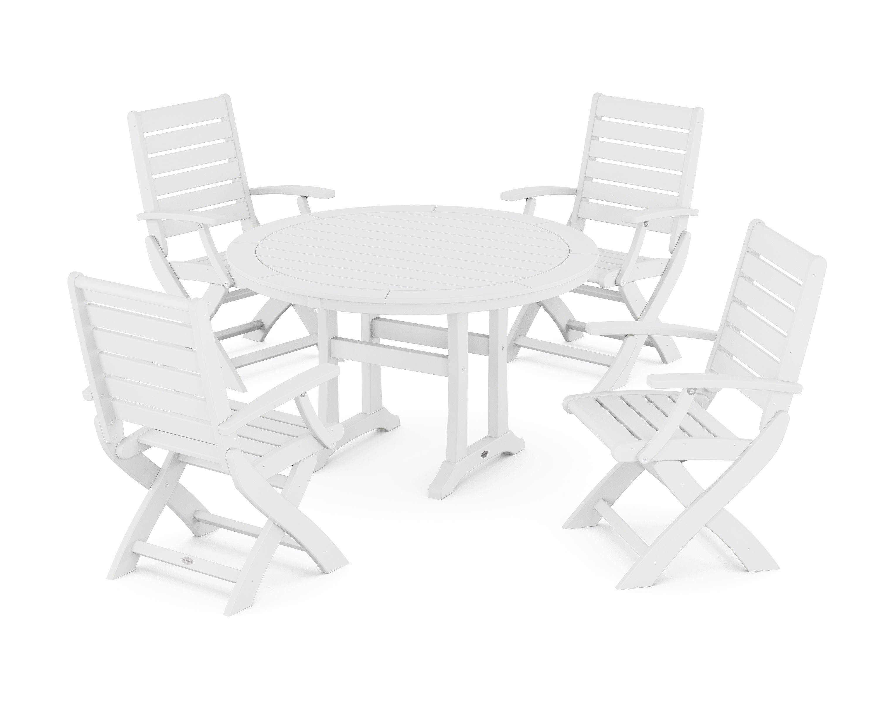 Signature Folding Chair 5-Piece Round Dining Set with Trestle Legs in White