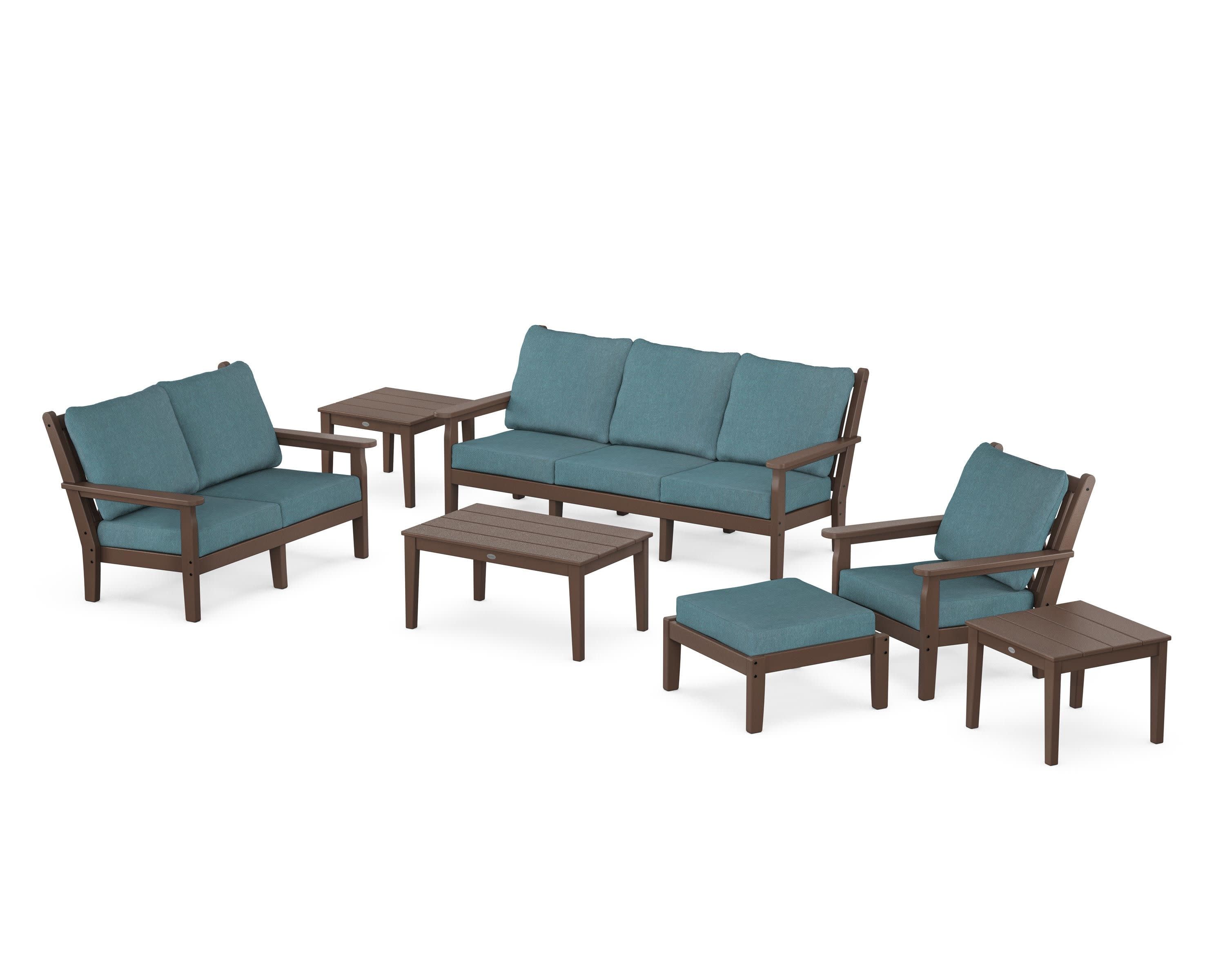 Chippendale 7-Piece Deep Seating Set in Mahogany / Ocean Teal