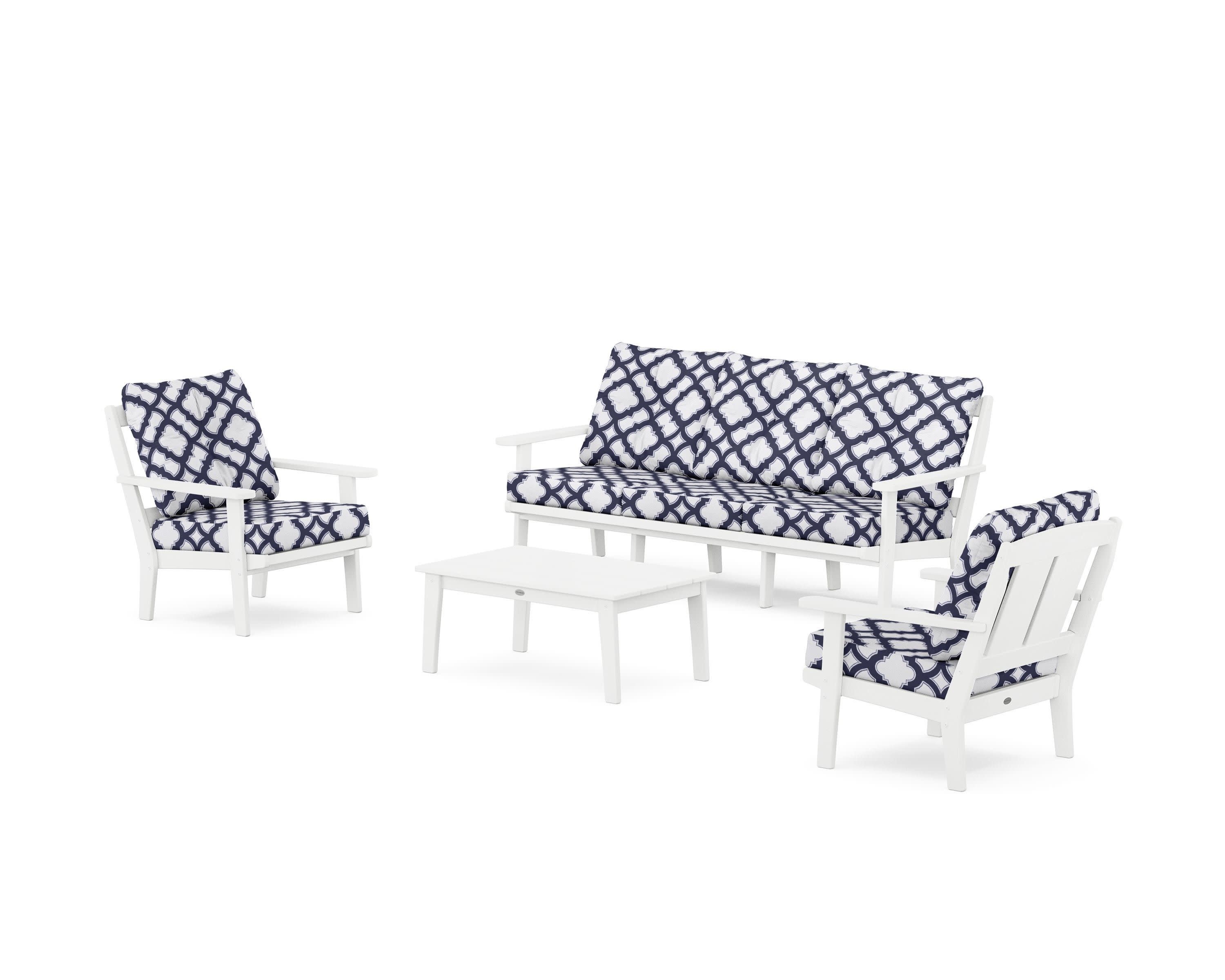Mission 4-Piece Deep Seating Set with Sofa in White / Trellis Navy