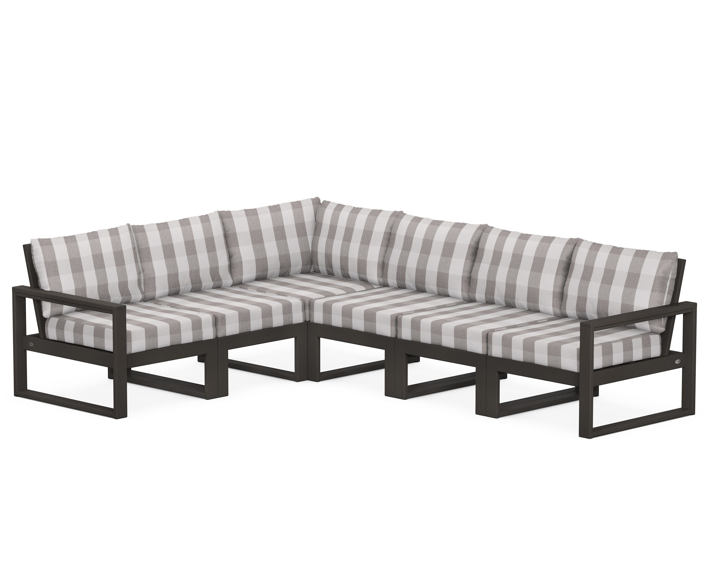 EDGE 6-Piece Modular Deep Seating Set in Vintage Coffee / Buffalo Plaid Grey Mist