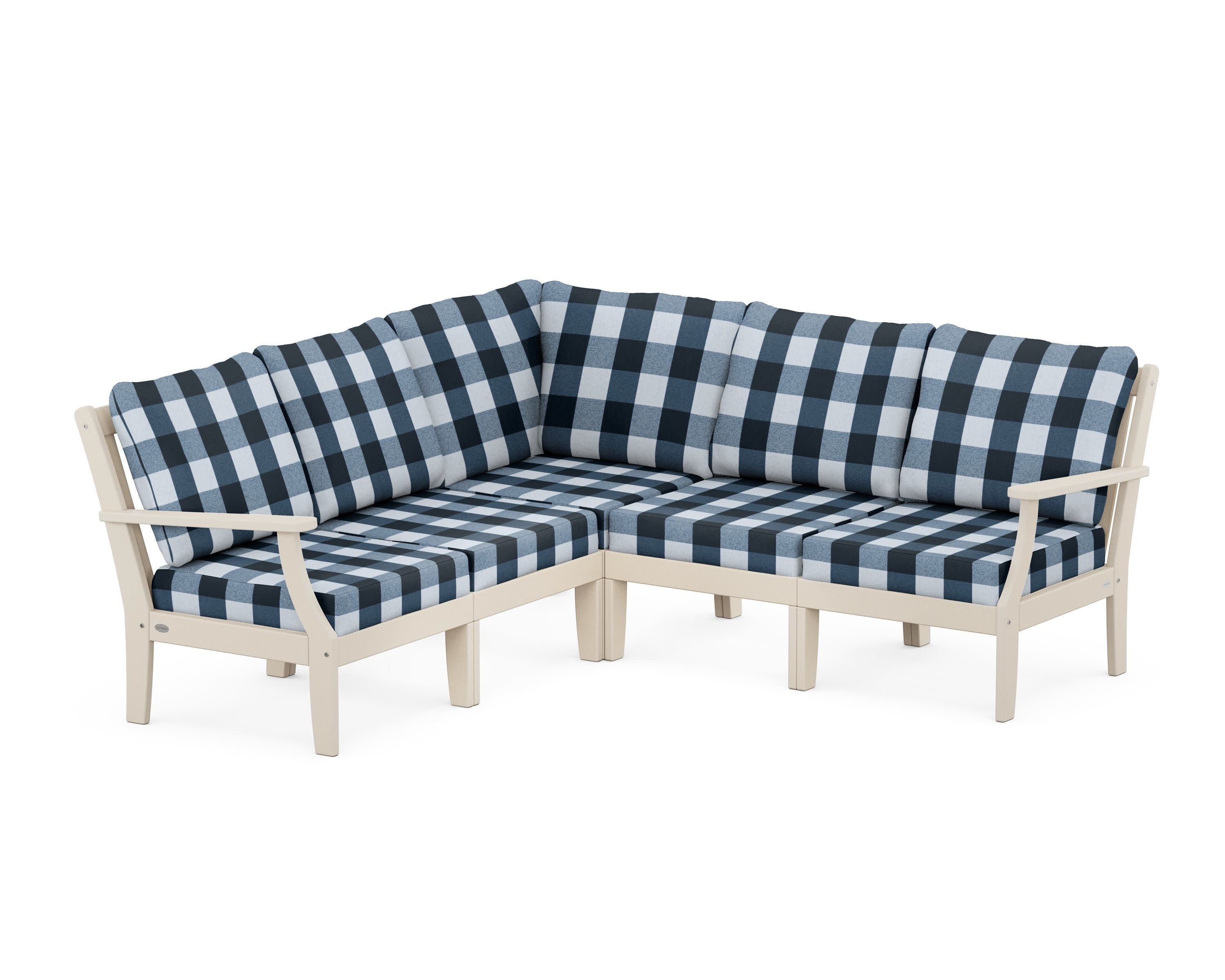 Braxton Modular 5-Piece Deep Seating Set in Sand / Buffalo Plaid Marine Indigo