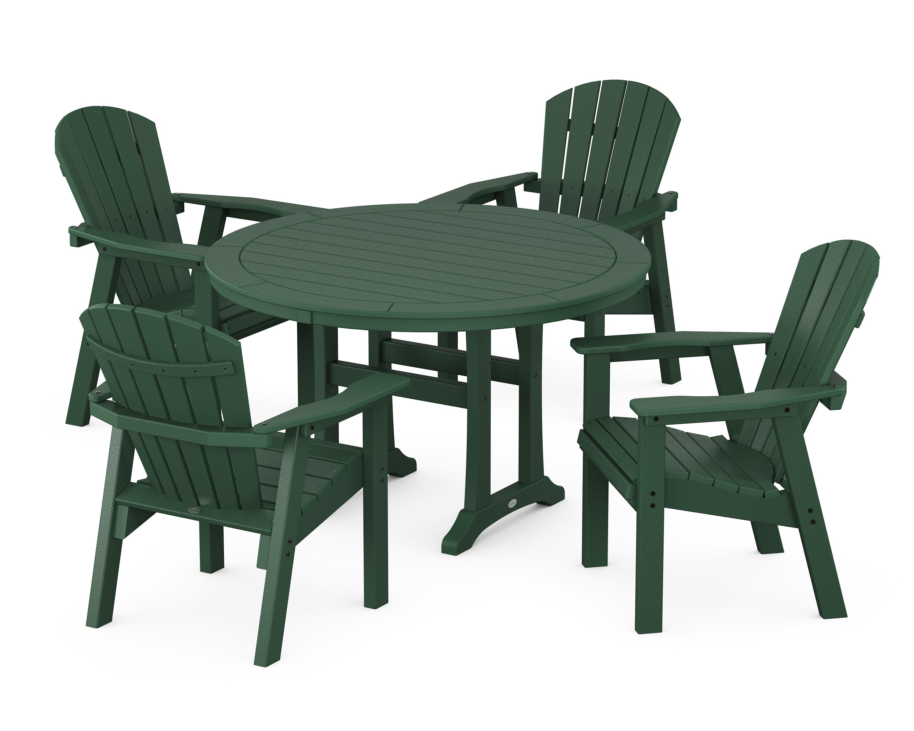 Seashell 5-Piece Round Dining Set with Trestle Legs in Green
