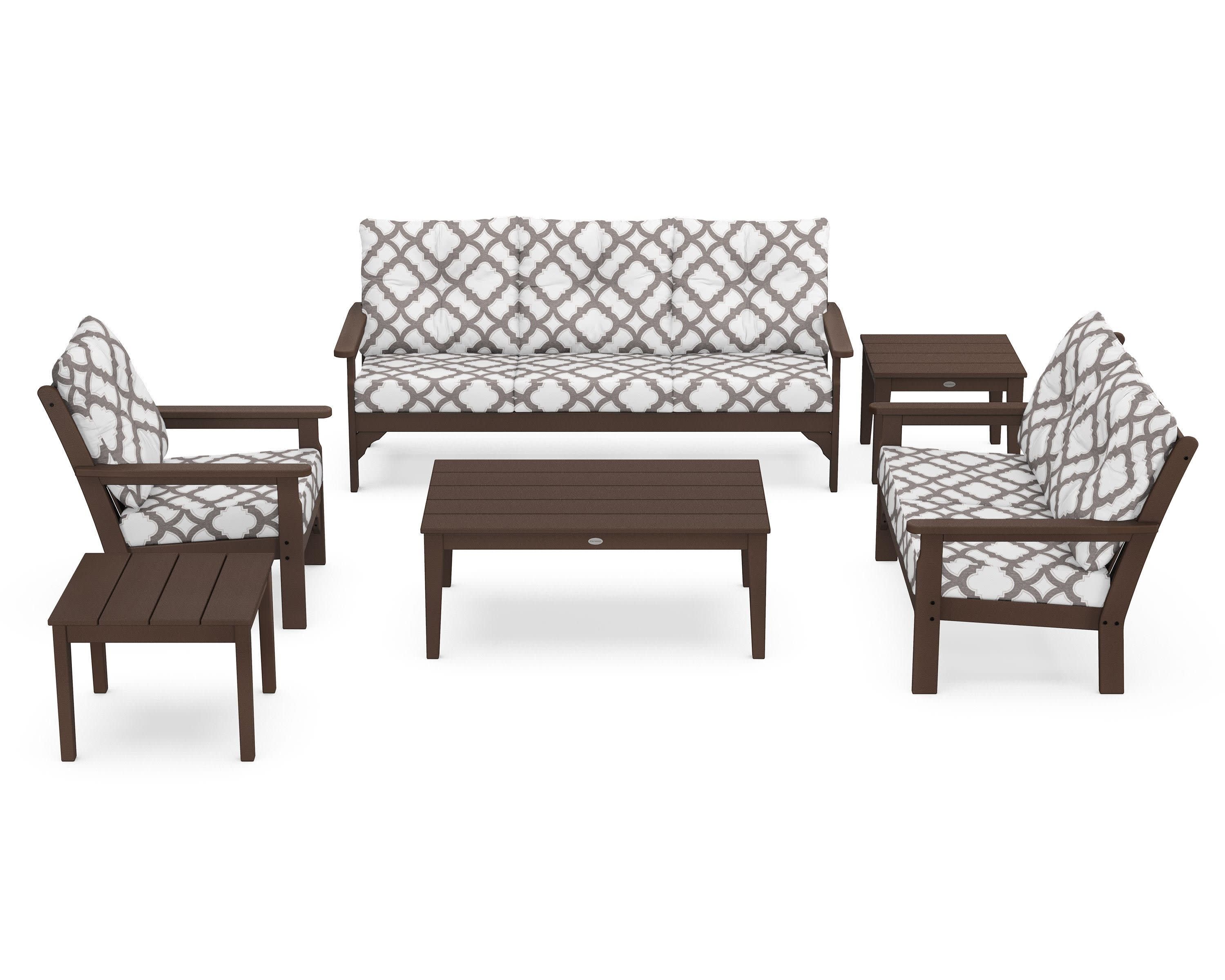 Vineyard 6-Piece Deep Seating Set in Mahogany / Trellis Grey Mist