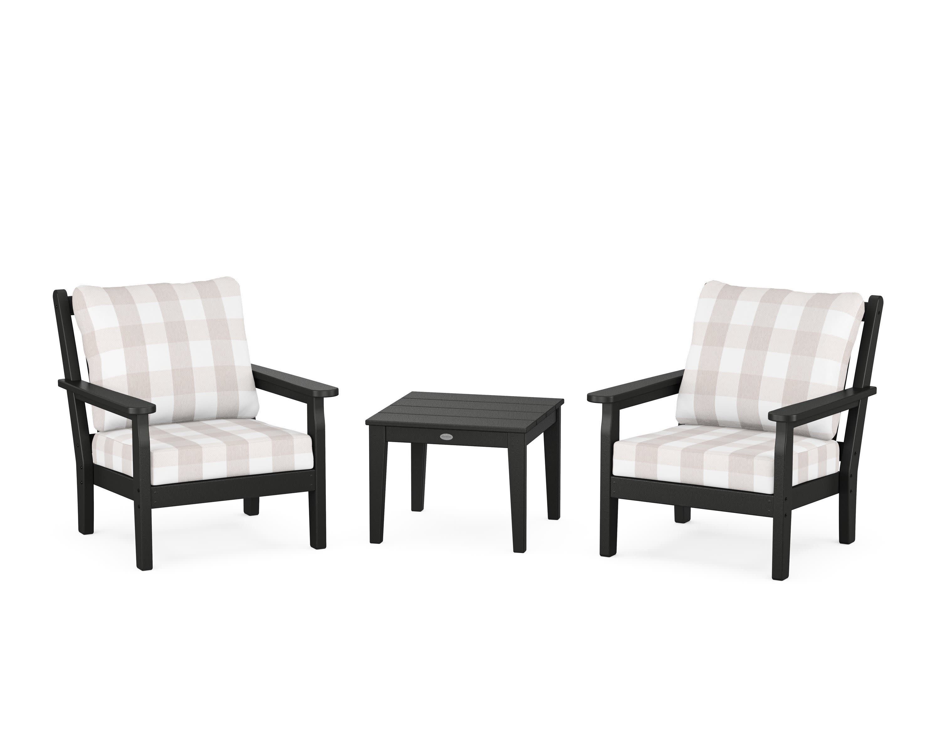 Chippendale 3-Piece Deep Seating Set in Black / Buffalo Plaid Dune Burlap