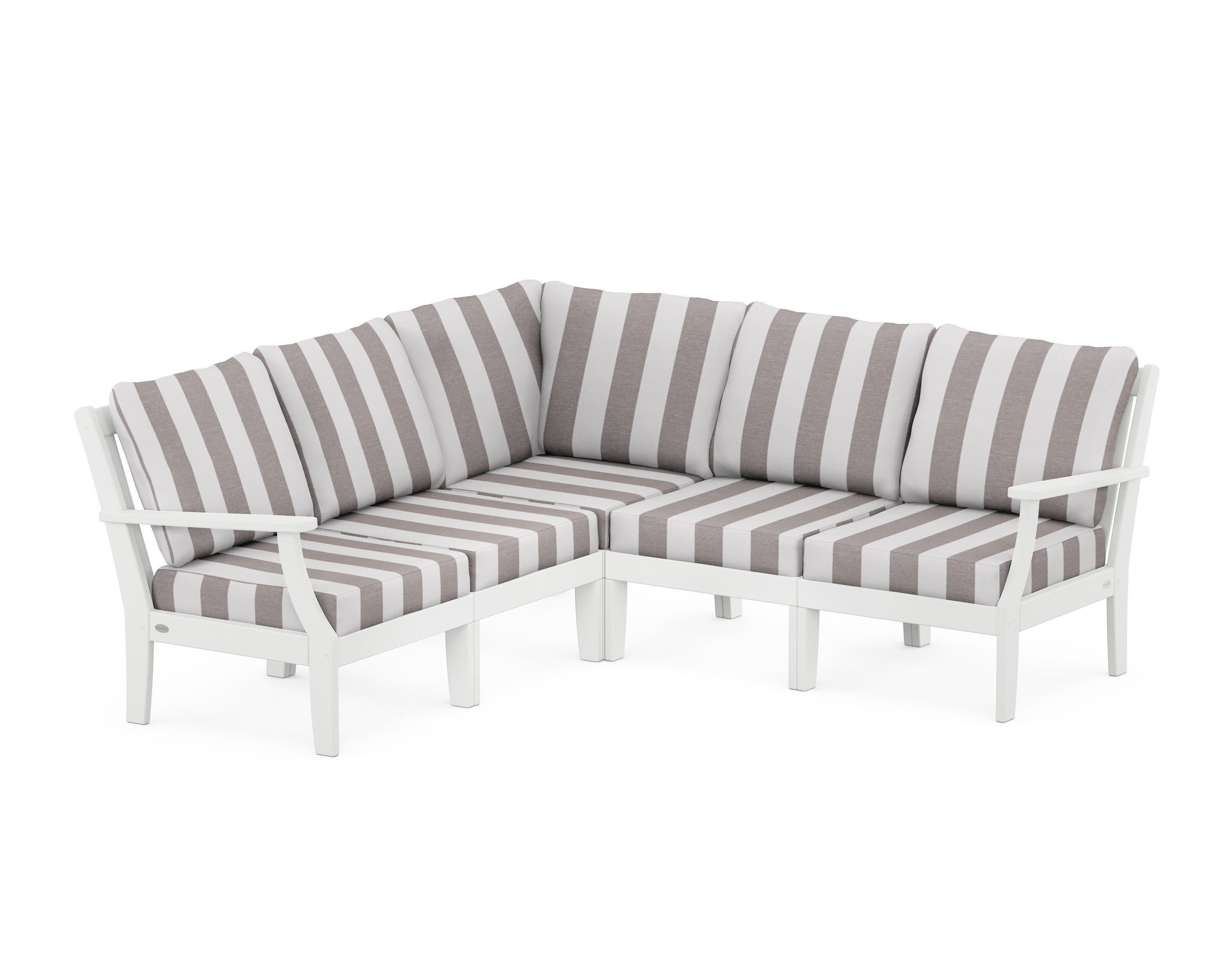 Braxton Modular 5-Piece Deep Seating Set in White / Cabana Stripe Grey Mist