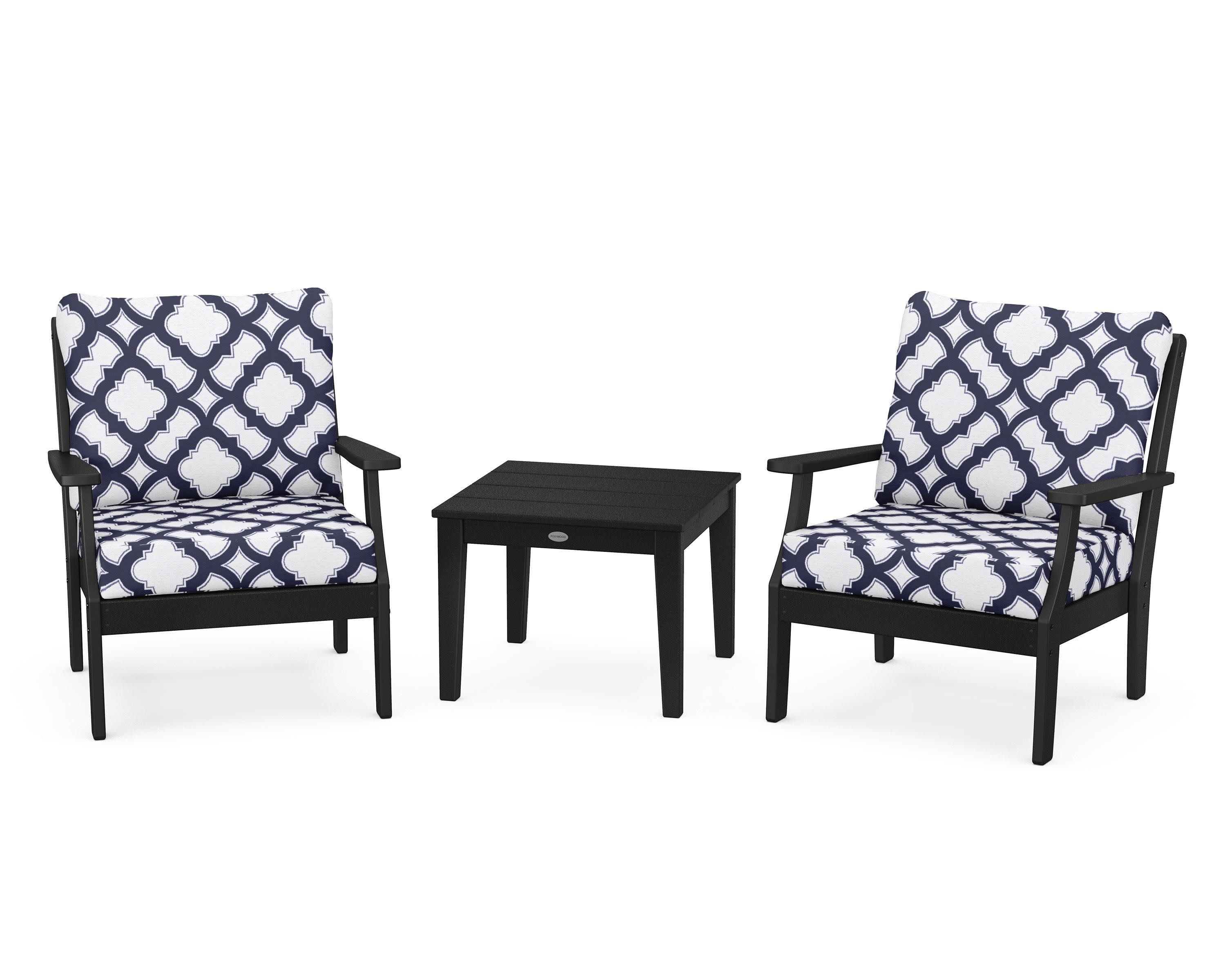 Braxton 3-Piece Deep Seating Set in Black / Trellis Navy