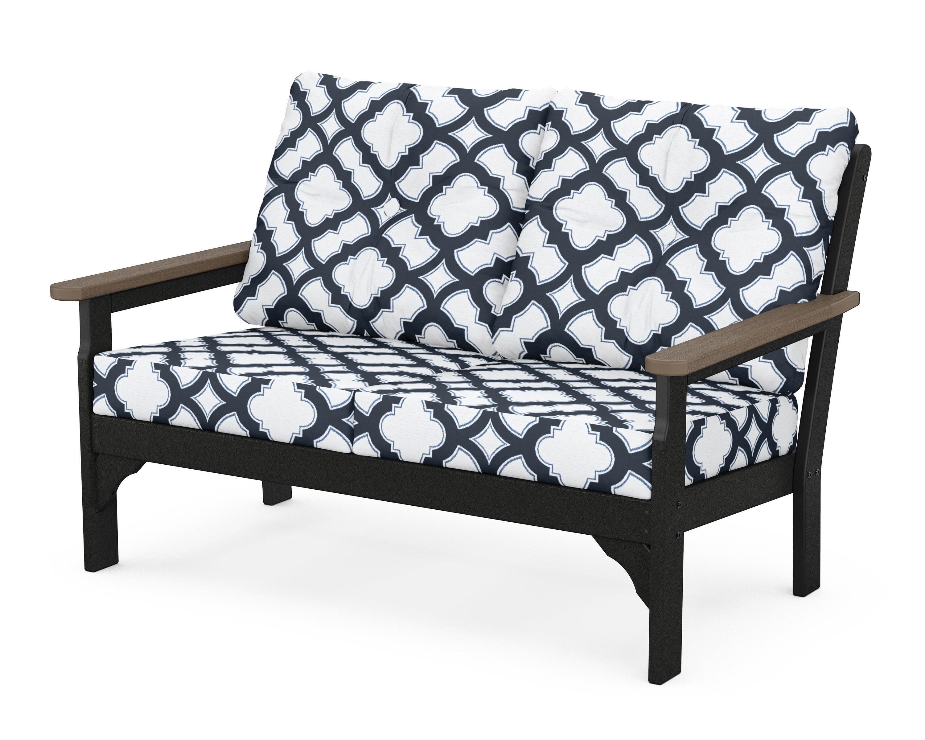 Vineyard Deep Seating Loveseat in Black / Kona / Trellis Marine Indigo
