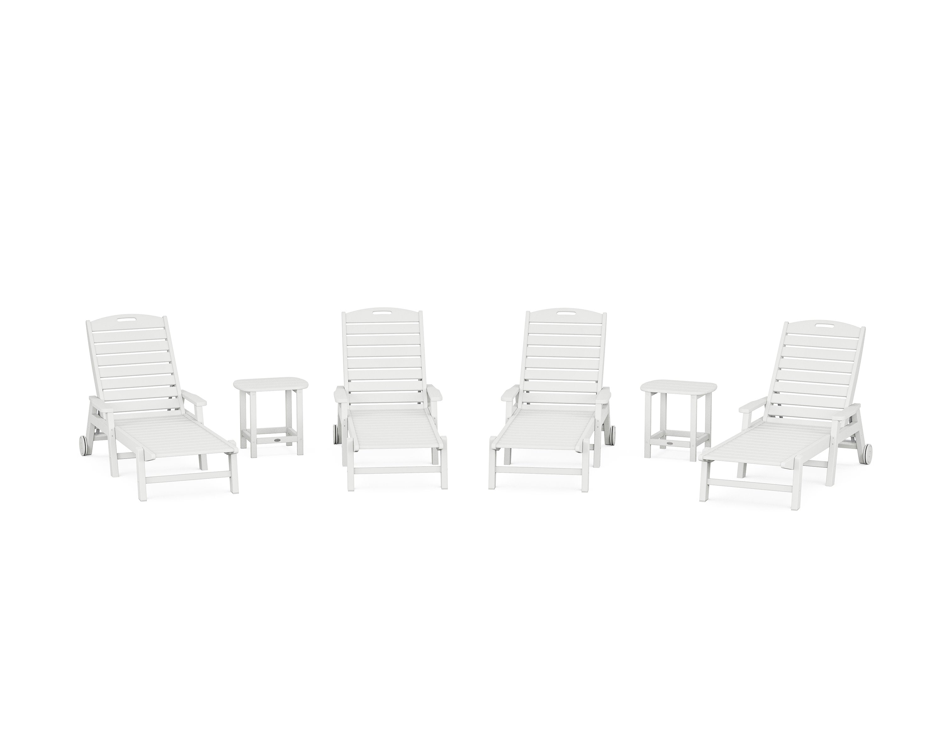 Nautical Chaise 6-Piece Set with Arms & Wheels in White