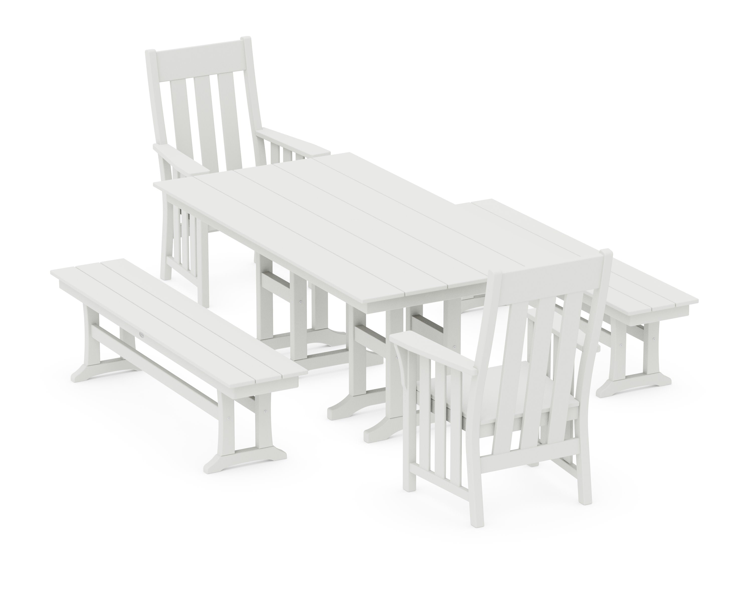 Acadia 5-Piece Farmhouse Dining Set with Benches in Vintage White